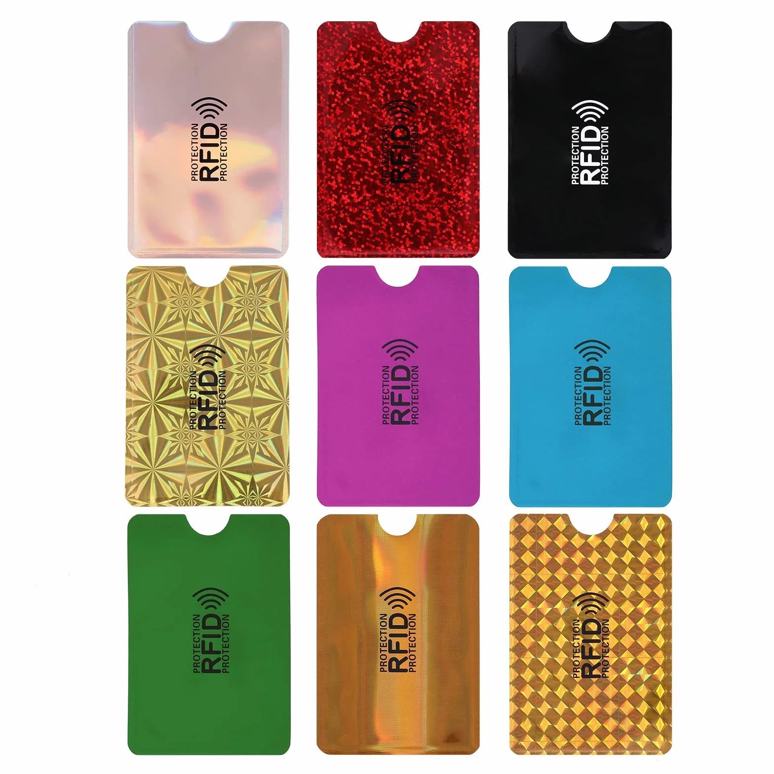 Molain Kolorowe etui na karty RFID, 9 szt. rękawów blokujących RFID, etui na karty kredytowe, zestaw ochraniaczy na dowód osobisty, dla kobiet i mężczyzn