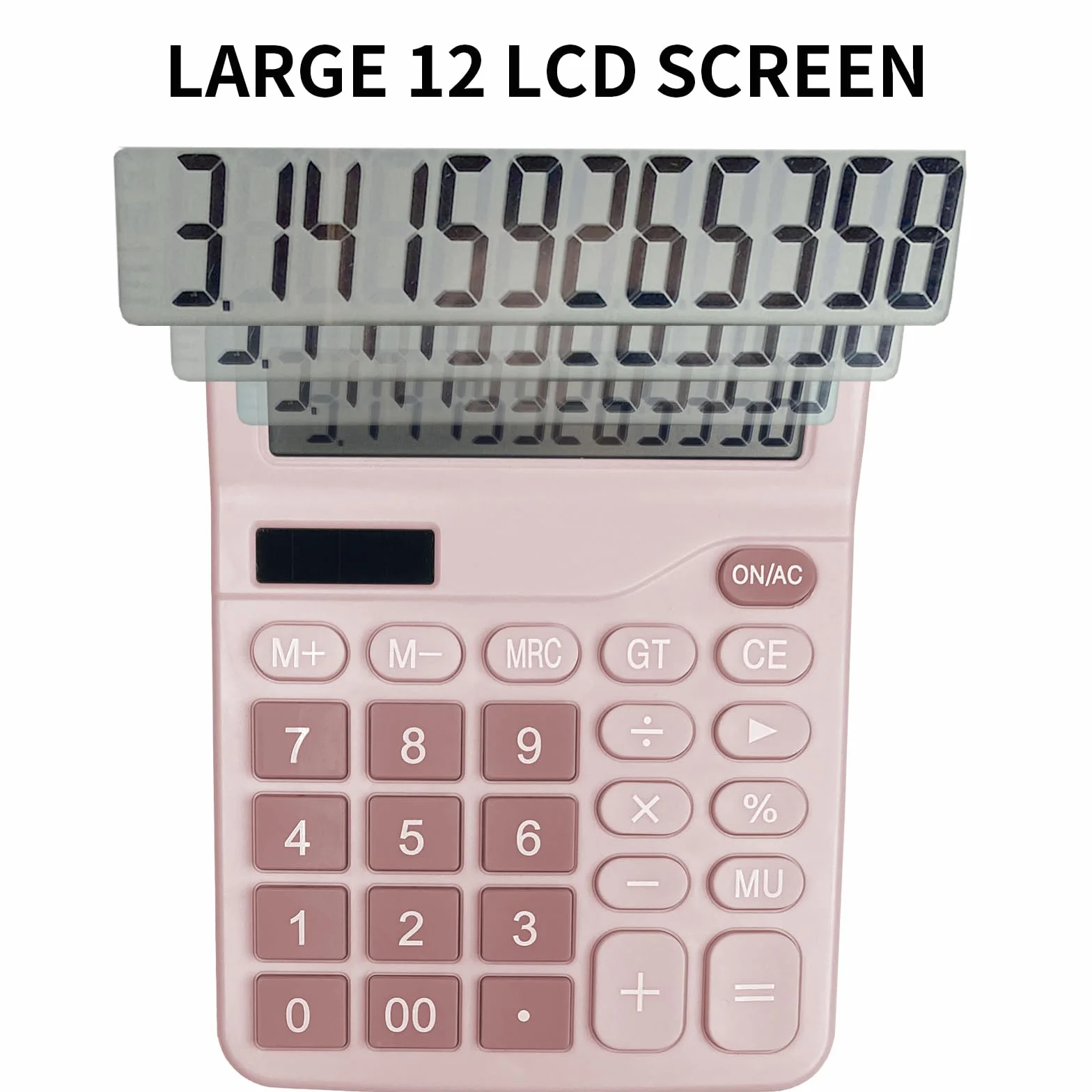 Newaner Kalkulator, kalkulator stołowy z 12-cyfrowym dużym wyświetlaczem LCD, funkcja mini kalkulatora, kalkulator stołowy z dużymi przyciskami, do biura, domu i szkoły, różowy