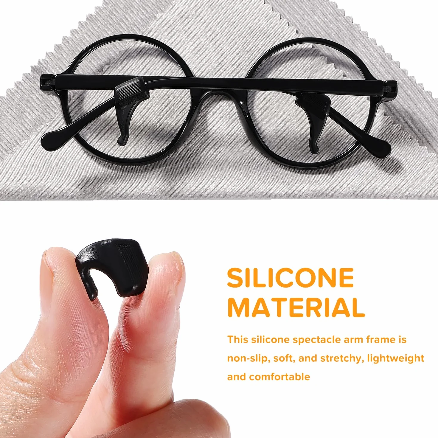 10 Par 20x11 mm Uchwyt na Okulary na Ucho, Silikonowy Uchwyt na Okulary, Antypoślizgowe Zauszniki na Okulary, z Ściereczka do Okularów, do Okularów, Okularów do Czytania, Biały/Czarny