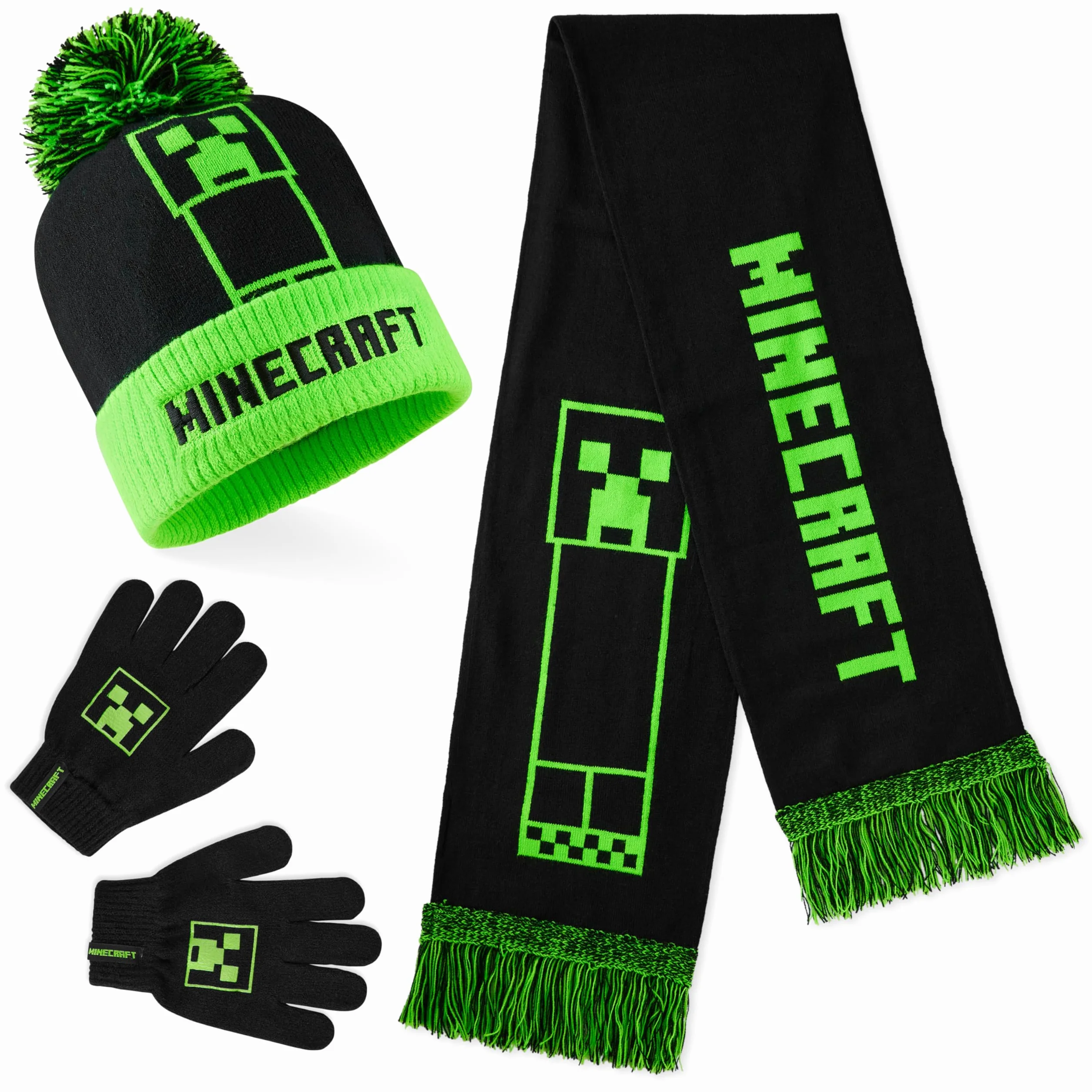Minecraft Chłopcy Zestrynowy zestaw dzianin Junior Zielony czarny