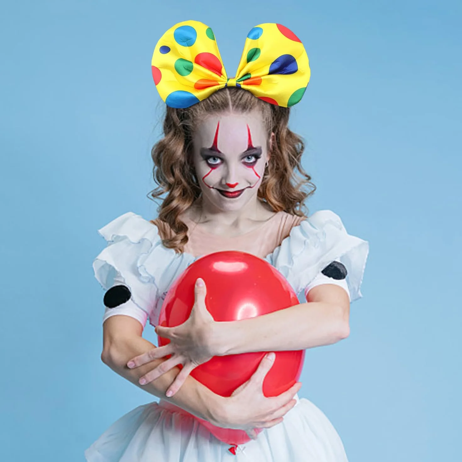2 szt. Opaski z kokardą w kropki, opaski z klaunami, kolorowe opaski na głowę, śmieszne nakrycia głowy, akcesoria do cosplayu, akcesoria do kostiumów na imprezę