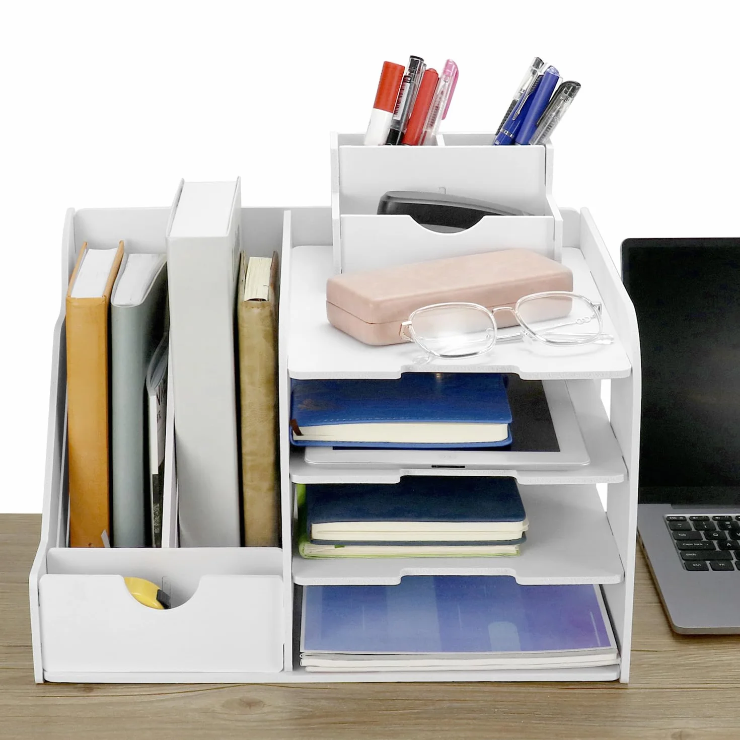 QWORK® Taca na organizery na biurko, Organizer na listy, Biurko A4 Sorter do przechowywania papieru, Do domowego biura, szkoły, 4-poziomowy