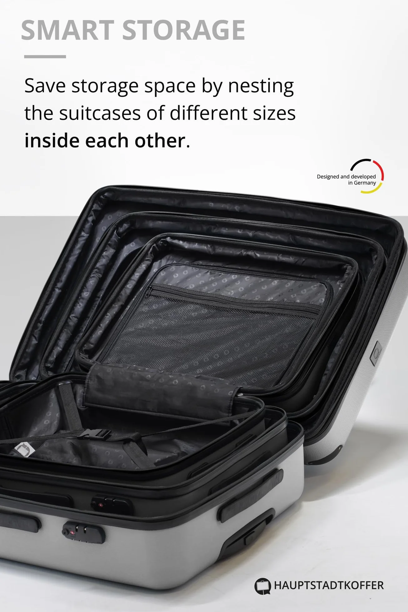 Hauptstadtkoffer Spree - średnia walizka twarda, TSA, 4 kółka, walizka, trolley, walizka na kółkach, walizka podróżna, poszerzana, 65 cm, 74 l, srebrny