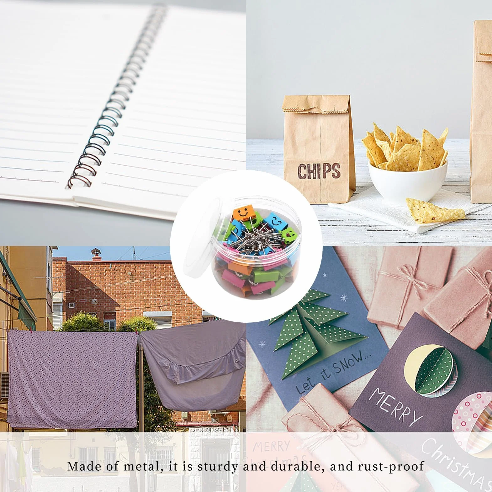 40 sztuk klamerek Foldback, spinaczy do papieru z pudełkiem, klamerek do akt, metalowych klamerek z uśmiechem, dużych klamerek Foldback do organizowania notatek, klasyfikacji – mieści 75 arkuszy