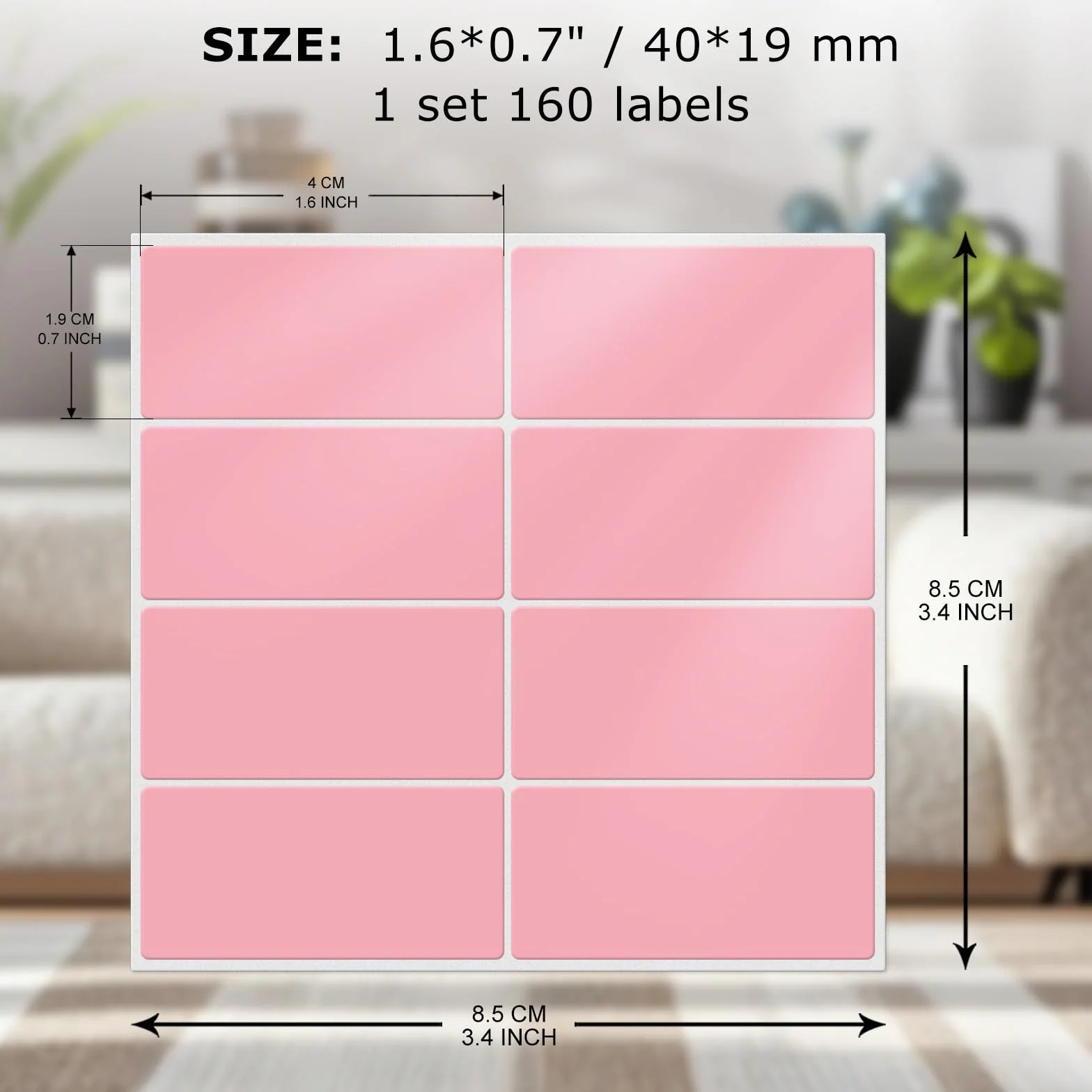 Różowe prostokątne naklejki 40 x 19 mm, samoprzylepne etykiety do oznaczania kolorami, winylowe, wodoodporne, zdejmowane plakietki z imieniem do biura, domu, biznesu, zestaw 160 sztuk