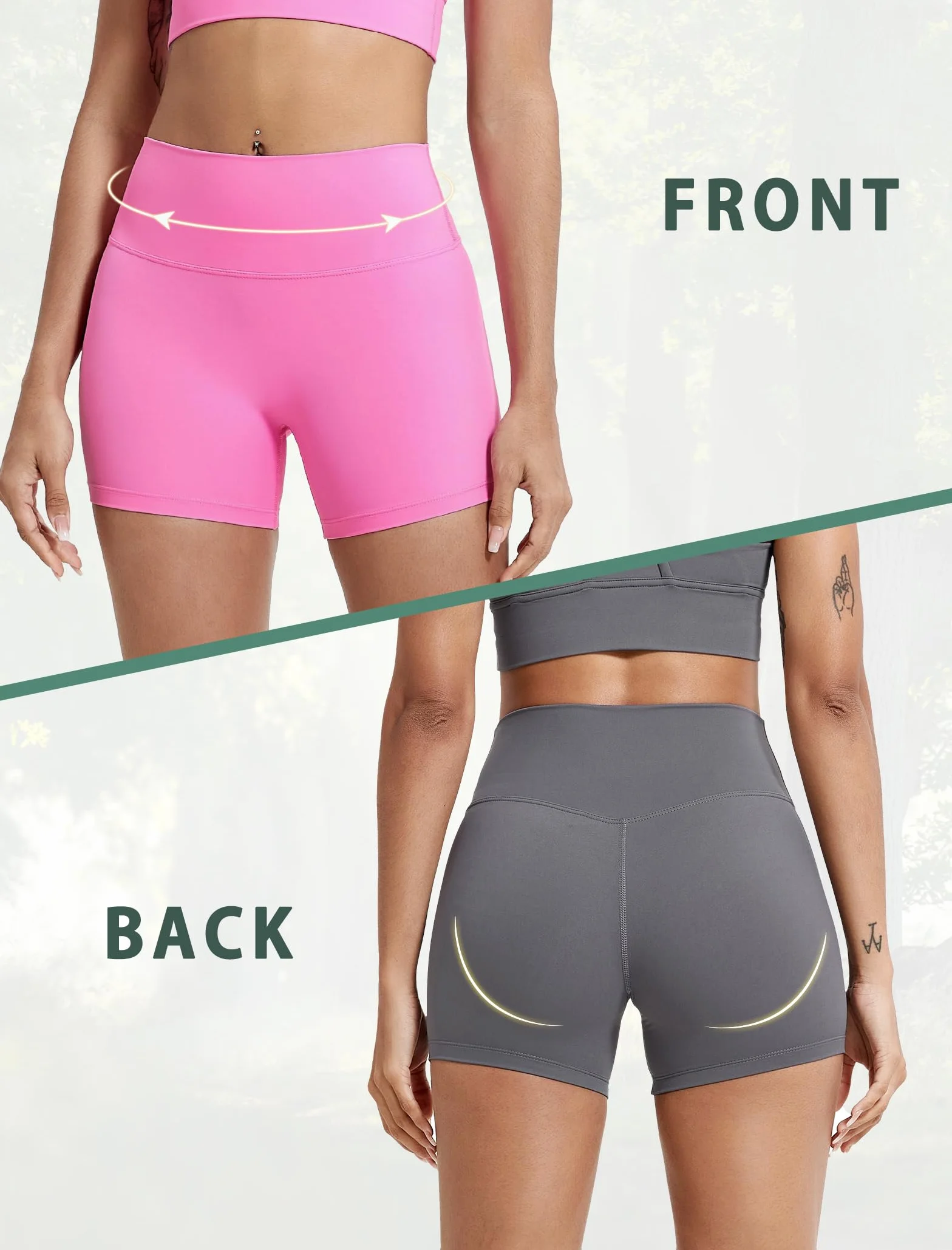 VOENXE Damskie spodenki do jogi, wysoka talia Push Up Rajstopy do biegania, elastyczne sportowe legginsy, siłownia ćwiczenia Scrunch Butt szorty,Sportowe Rajstopy Jogging Krótkie legginsy Multi Pack 2