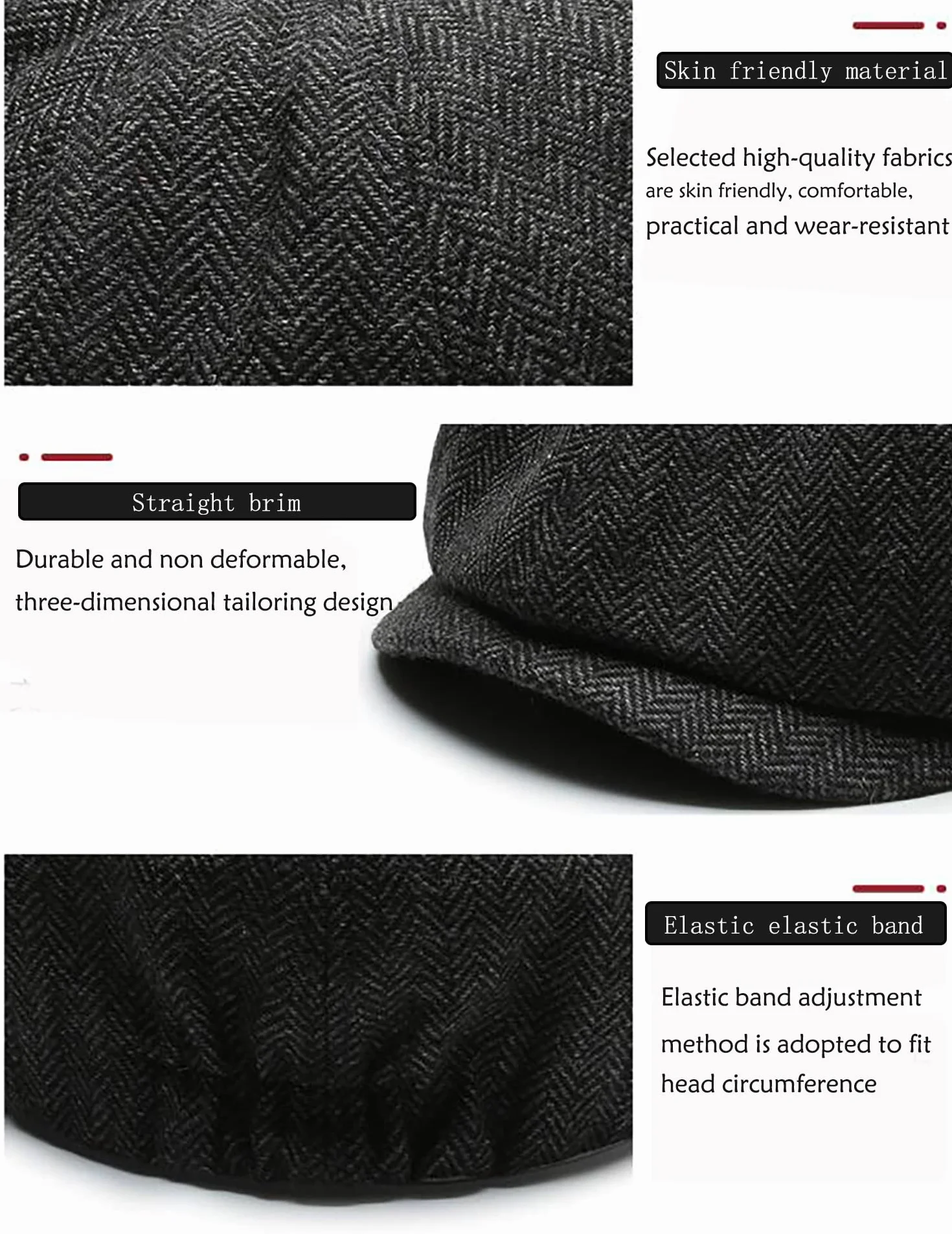 Zimowa płaska czapka męska, czapka beanie typu jodełka, czapka beret Oomo w jodełkę, irlandzka czapka Baker Boy płaska czapka gazeciarza czapka