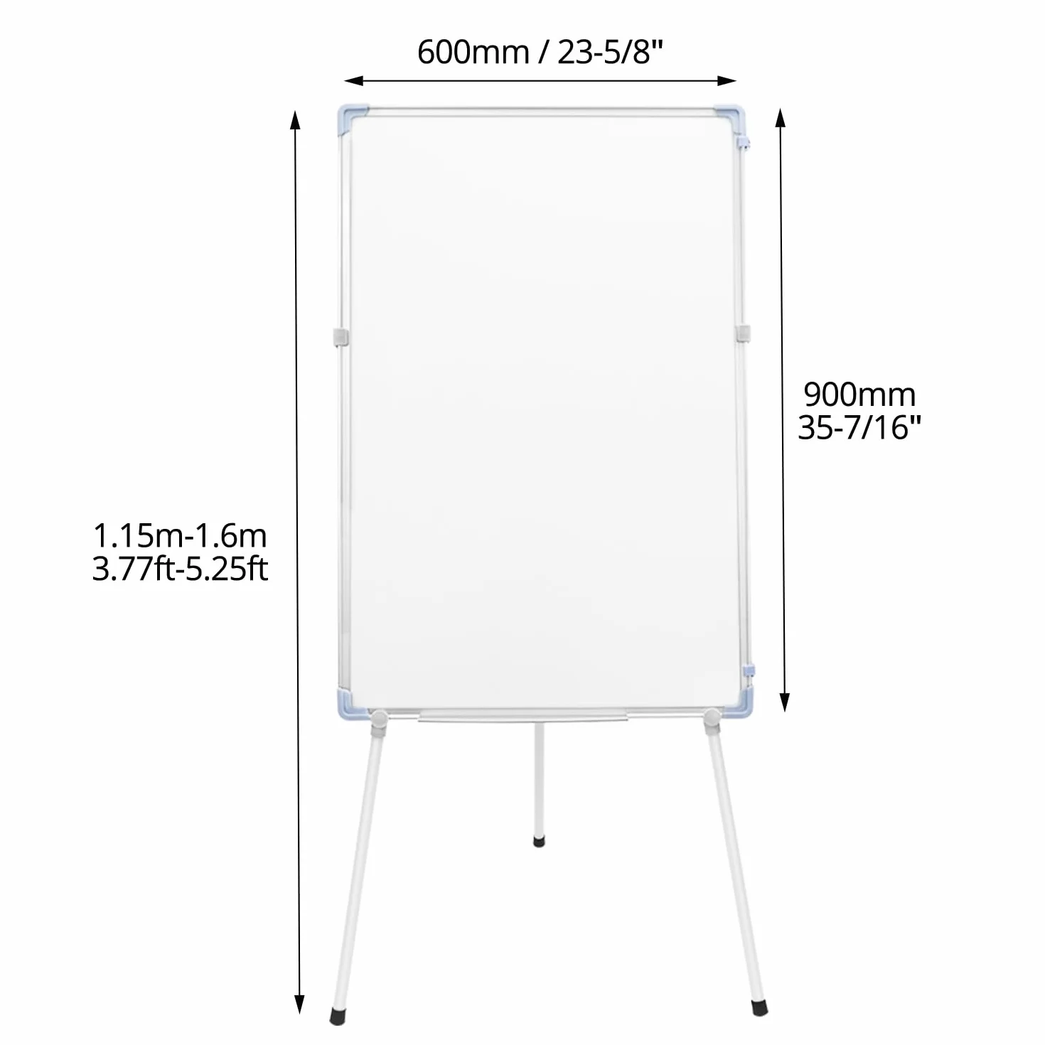 QWORK® Stojak na flipchart, 90x60 cm, Stojak na flipchart o regulowanej wysokości, tablica do suchego czyszczenia z 5 piórkami, 1 gumka do tablicy, 2 nietłuczące się gwoździe