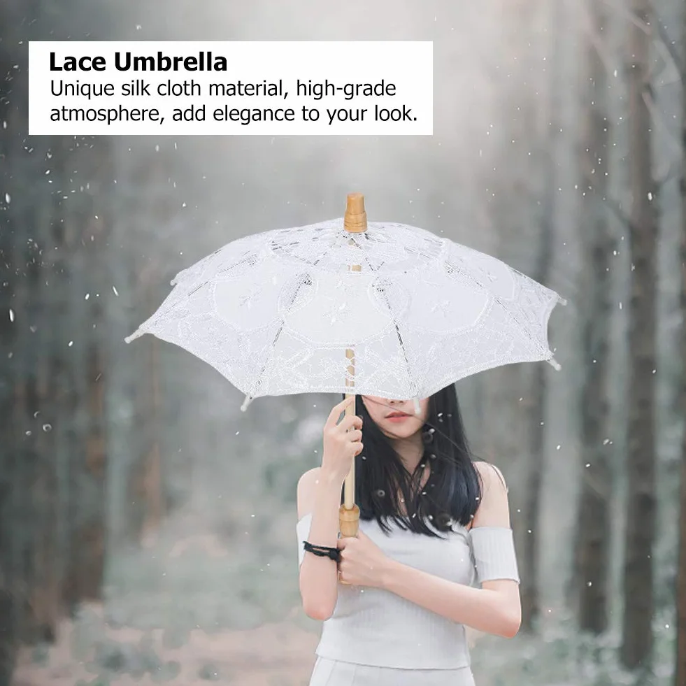 Koronkowy kwiat parasol, ręcznie wykonany haft parasol ślubny panna młoda fotografia parasol dziecięcy parasol (S-biały)