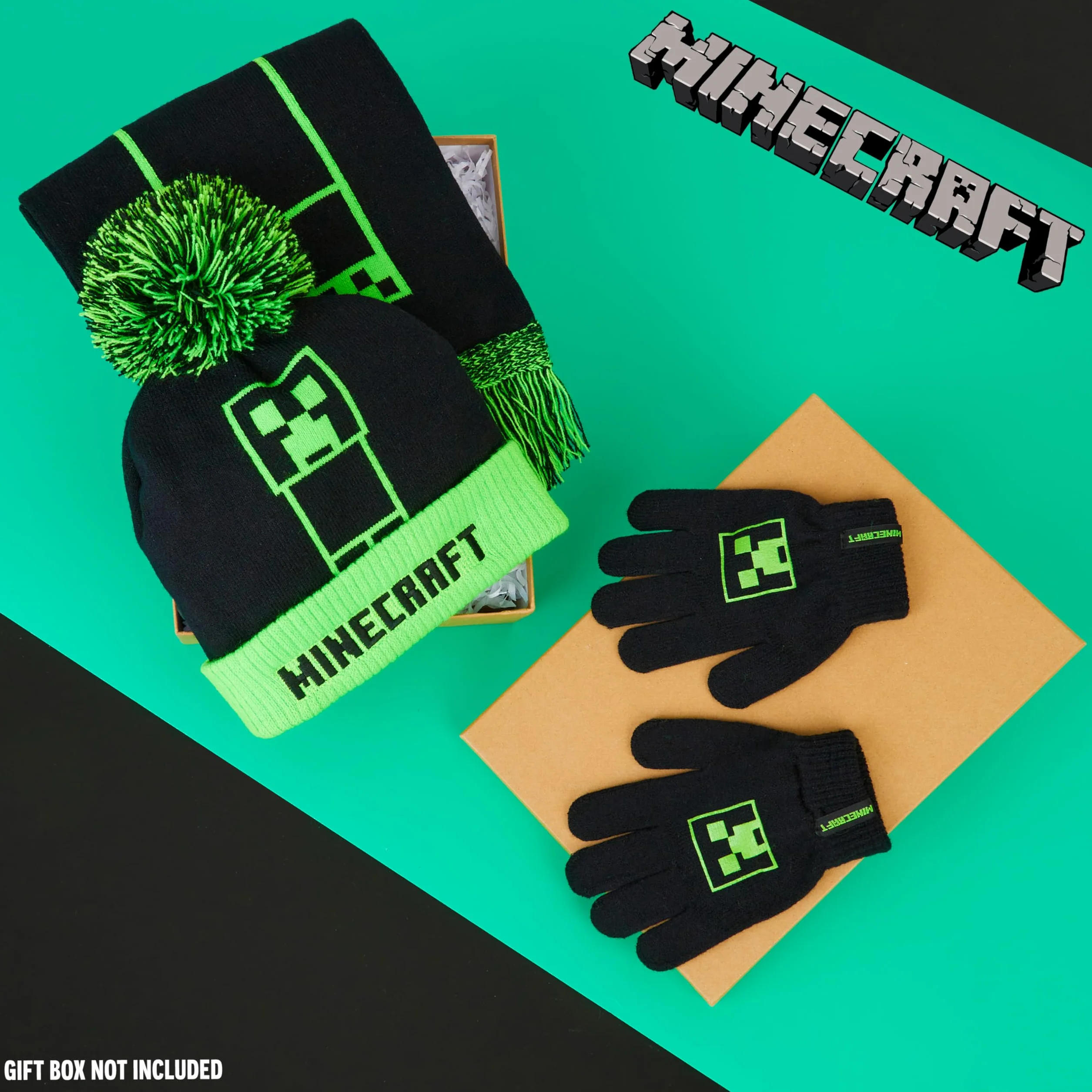 Minecraft Chłopcy Zestrynowy zestaw dzianin Junior Zielony czarny
