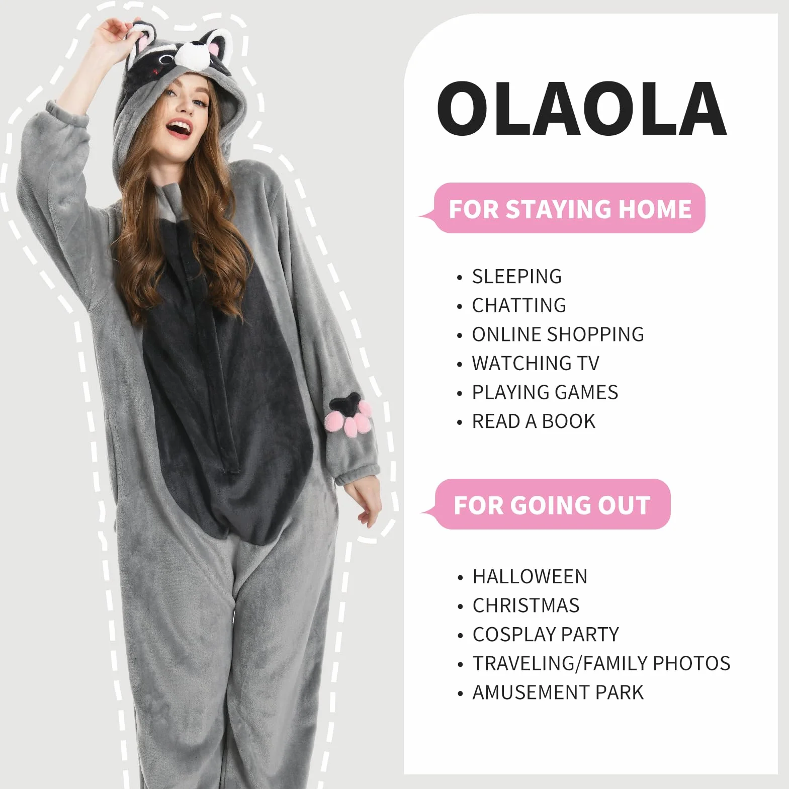OLAOLA Onesies dla dorosłych, uniseks, nowość piżama, kostium na Halloween, miękka, wygodna odzież domowa, bielizna nocna, jednoczęściowa piżama, cosplay