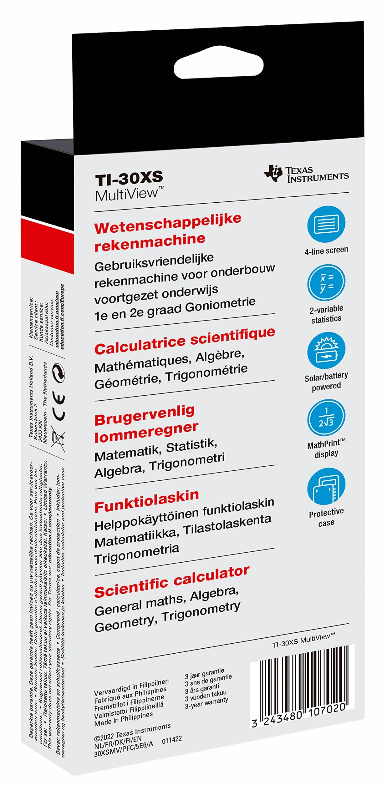 Texas Instruments TI-30XS MultiView kalkulator szkolny (do 4-liniowego wyświetlacza, zasilanie energią słoneczną i baterią)