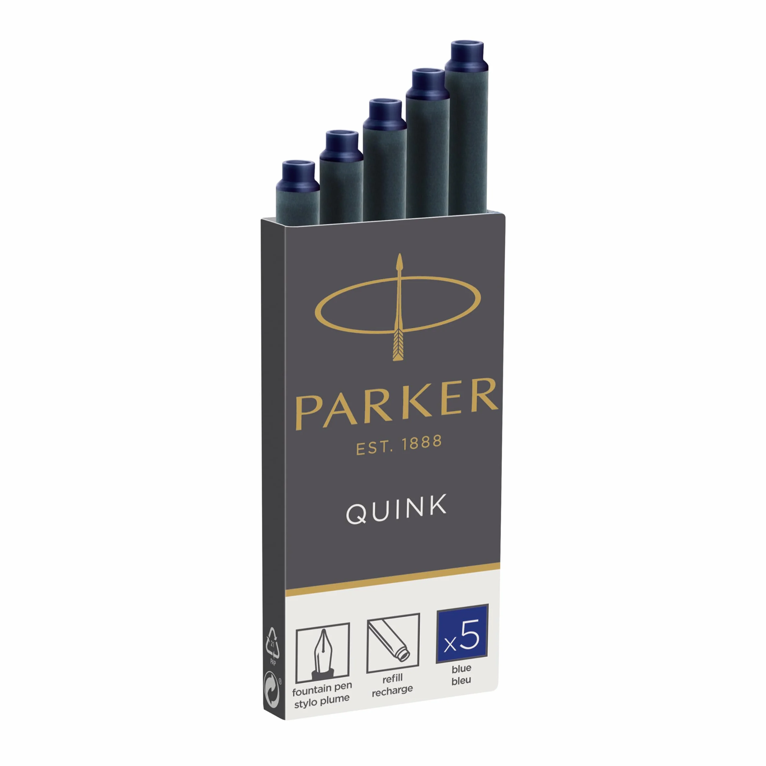 Parker Quink 1950384 Naboje do Pióra, Niebieski, 5 Sztuk