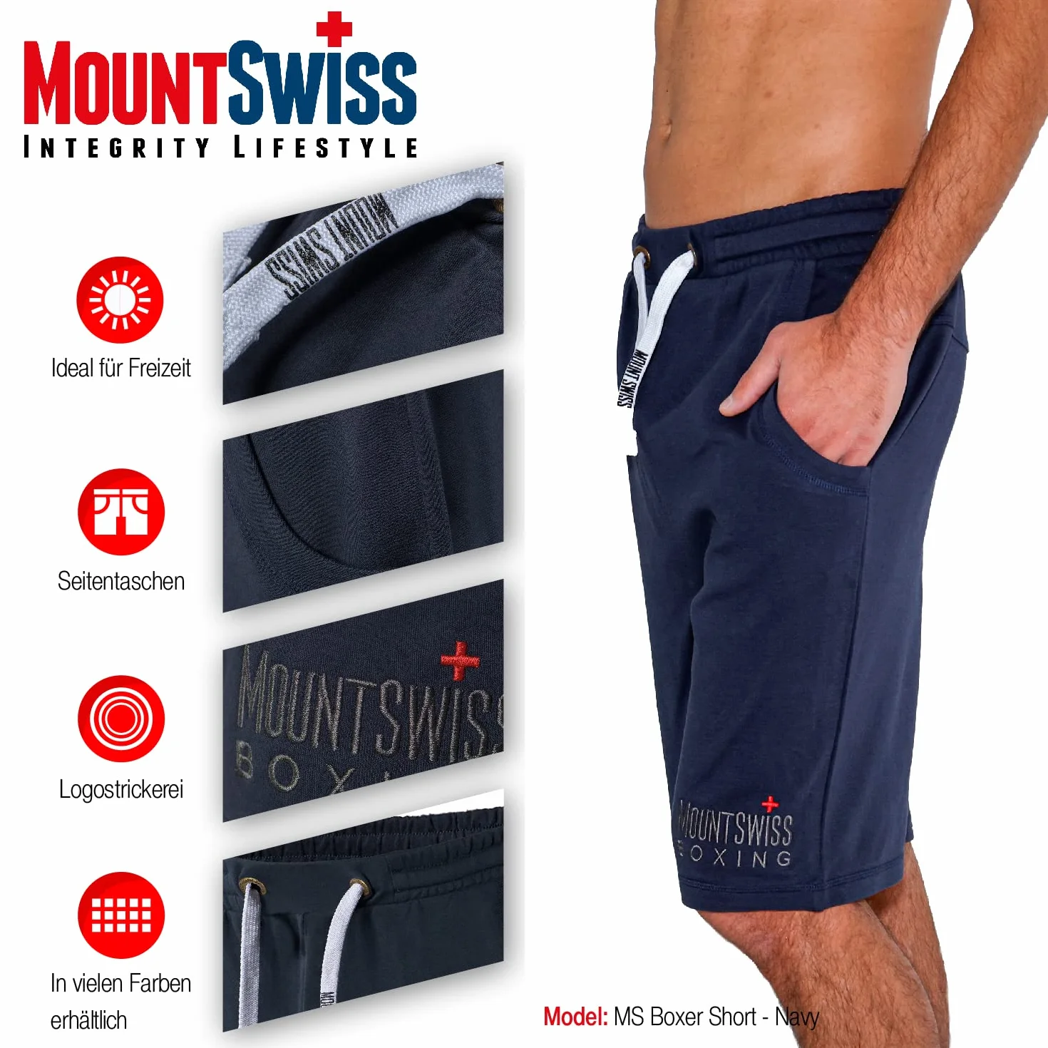 Mount Swiss Szorty męskie, krótkie spodenki sportowe bokserki ze 100% bawełny, duże rozmiary do 8XL