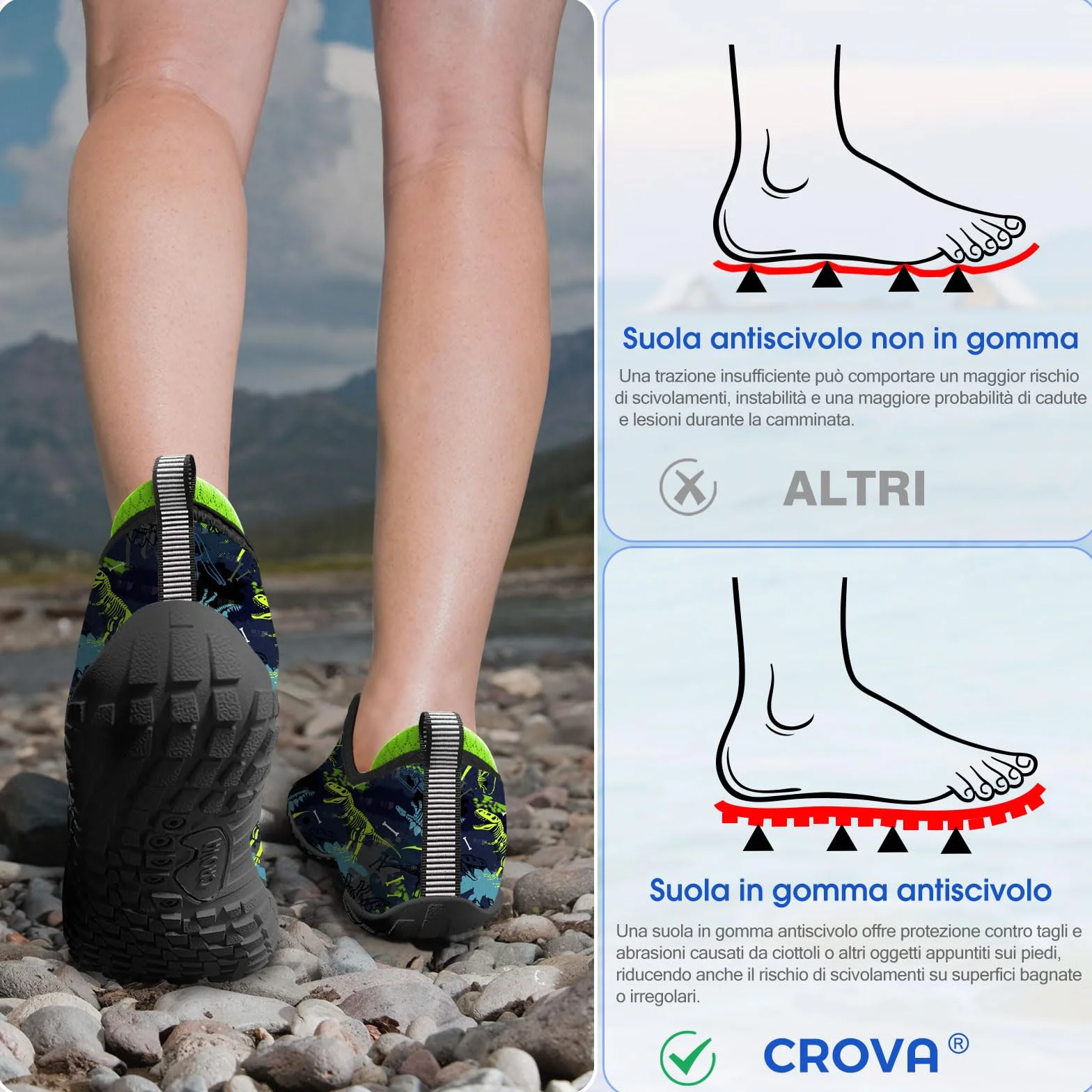 CROVA Dziecięce buty do sportów wodnych, ultralekkie, całkowicie drenażowe, szybkoschnące, do wody, wsuwane, dla chłopców, dziewcząt, maluchów