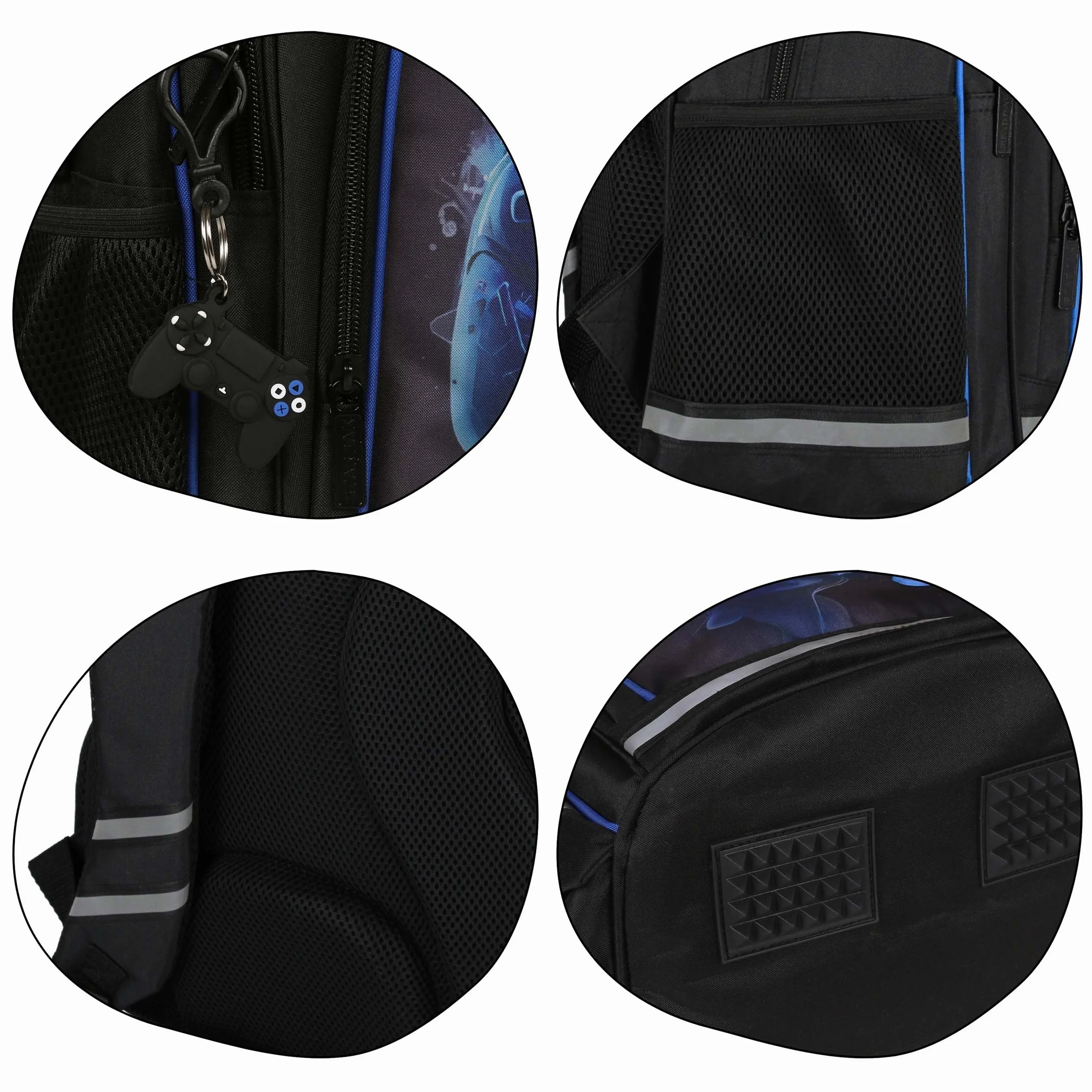 Niebiesko-czarny, USZTYWNIANY plecak szkolny dla chłopca, z odblaskami, dla gracza gamepad 40x29x20cm, 23l (Czarno-niebieski Gamer)