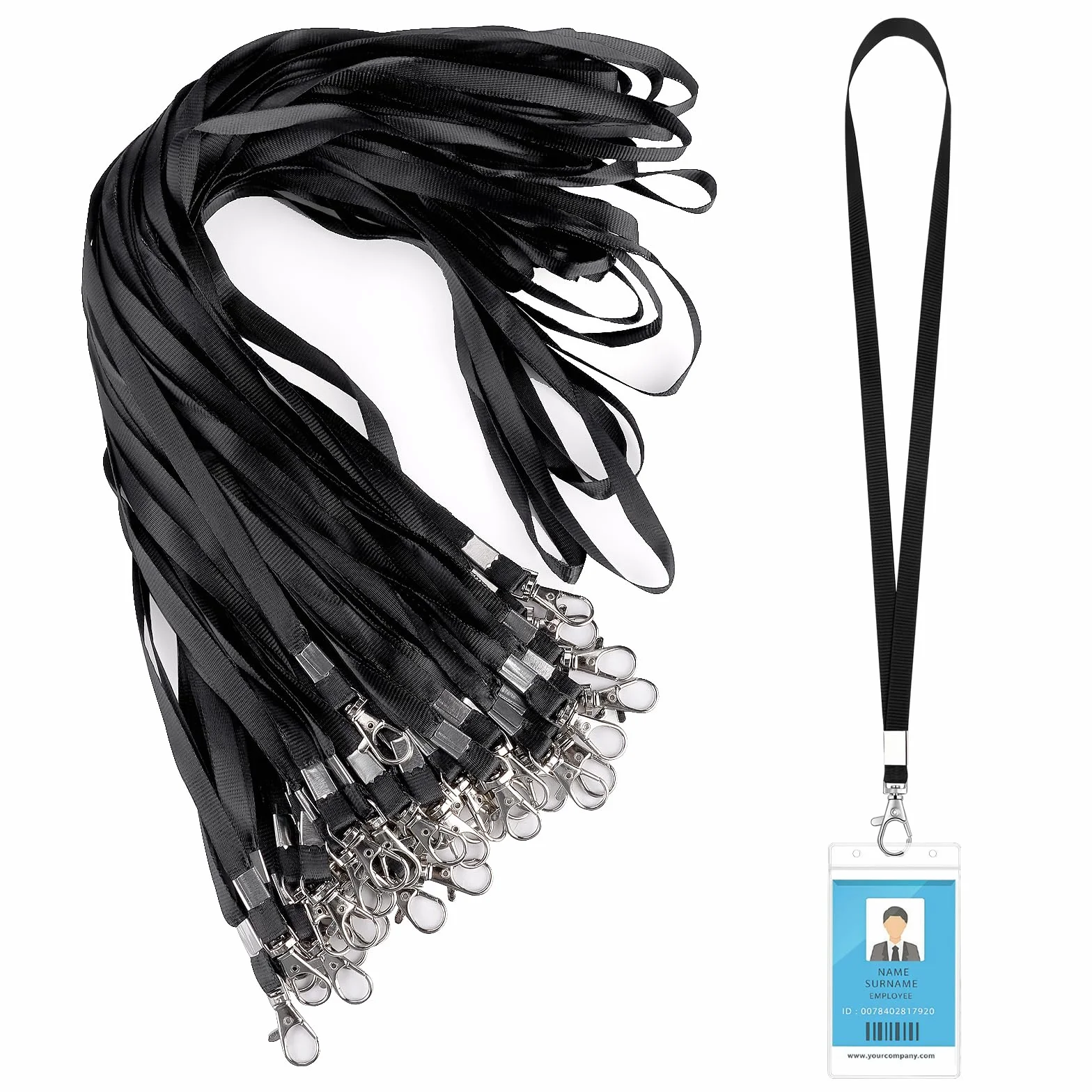 Smycz do kluczy, 100 sztuk, czarne, 46 cm, do zawieszenia, na dowód osobisty, z metalowym obrotem, na klucze, telefon komórkowy, portfel, uchwyt na dowód osobisty, USB, Pendrive