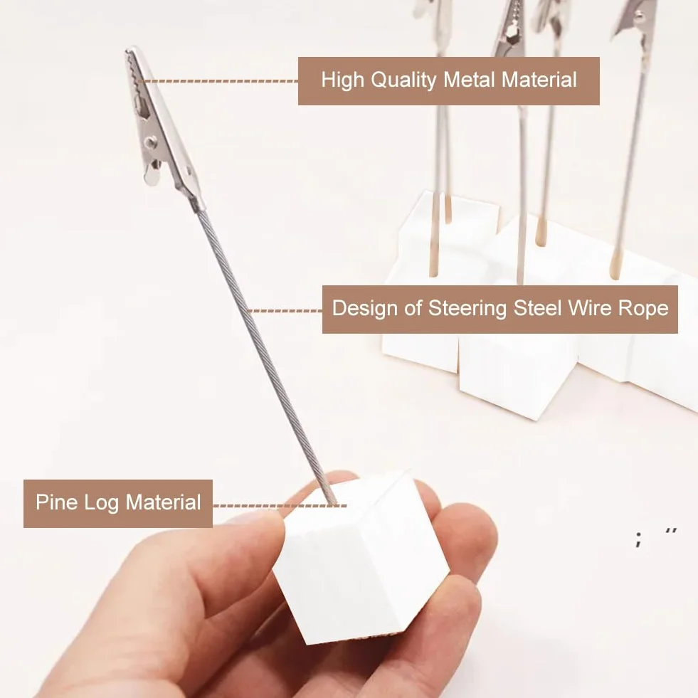KARELLS Stojak na notatki na zdjęcia kostka uchwyt na papier, notatka biurowa, 10 szt. spinaczy do notatek, drewniany stół na karty, uchwyt na zdjęcie z klipsem, uchwyt na notatki