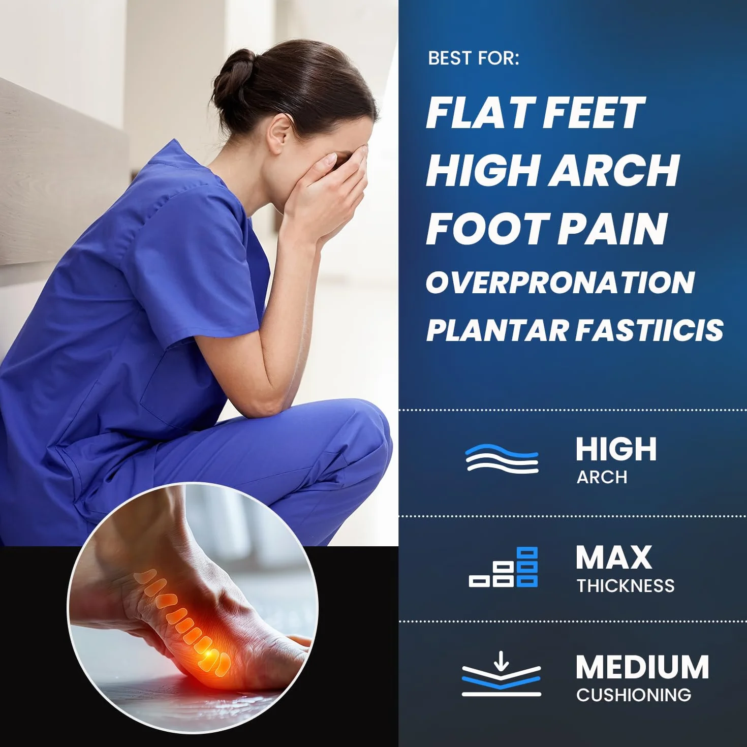 PCSsole Orthotic High Arch Support Wkładki, komfortowa wkładka sportowa do płaskich stóp, zapalenie powięzi podeszwowej, ból stóp, koślawość stopy, nadmierna pronacja dla mężczyzn i kobiet