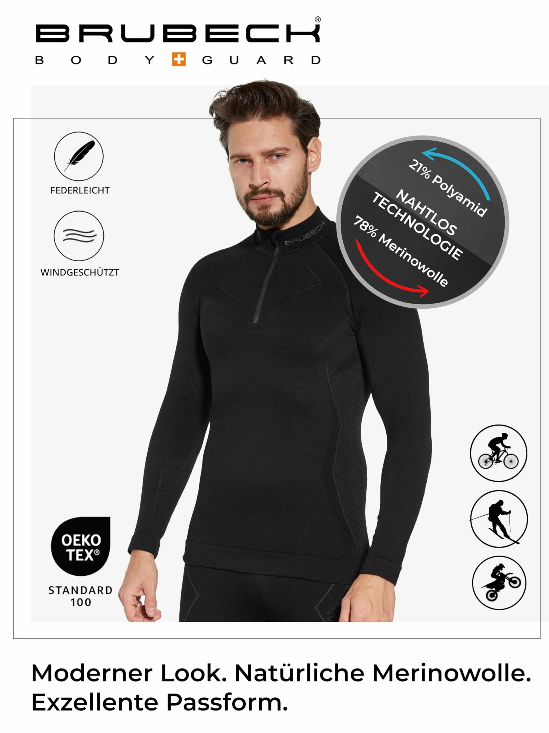 BRUBECK Męska koszulka funkcyjna Extreme Merino | koszulka z długim rękawem | warstwa bazowa | oddychająca | hamuje zapachy | reguluje klimat