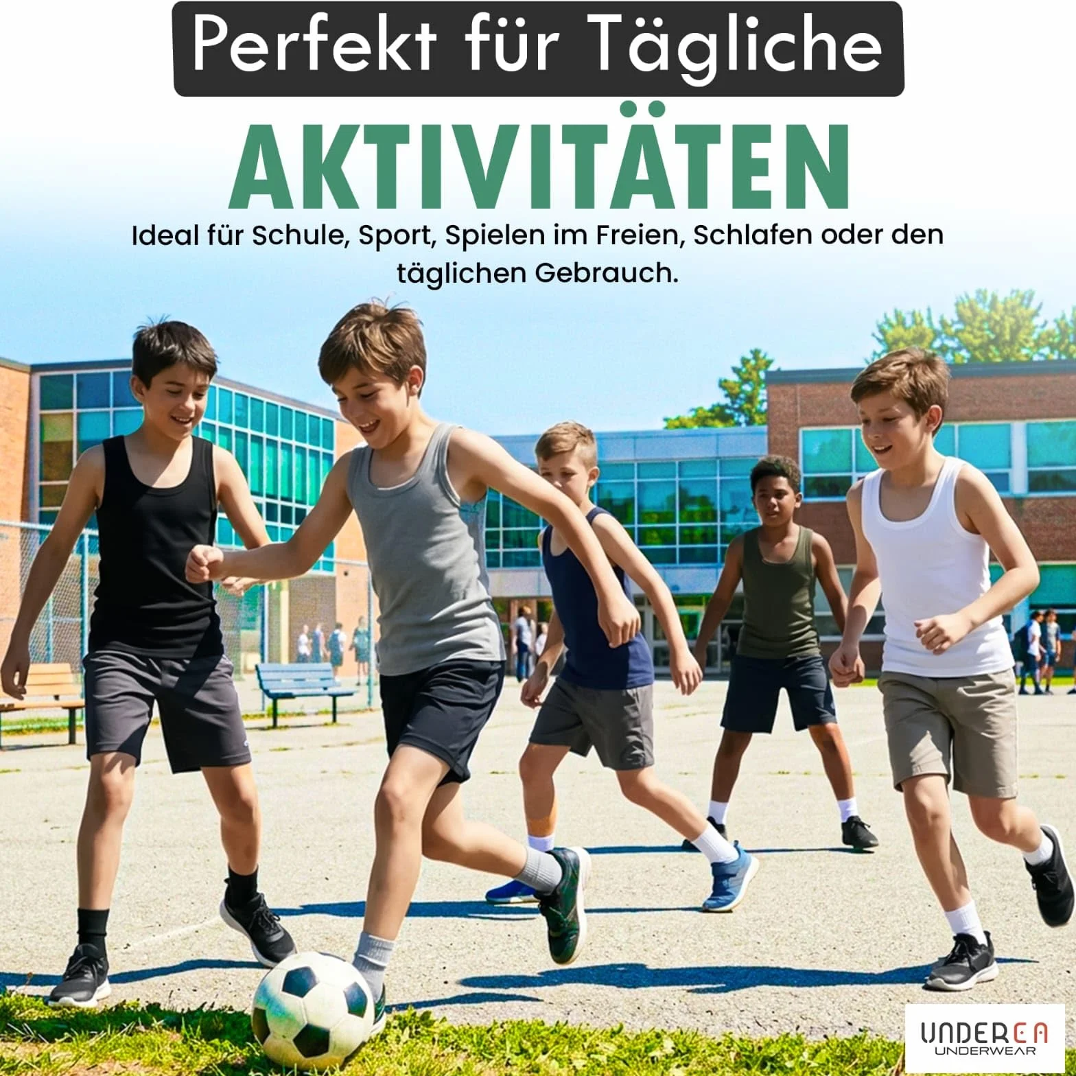 6-pak podkoszulek chłopięcych – klasyczne, delikatne prążki ze 100% czesanej bawełny, do szkoły, uprawiania sportu, na co dzień