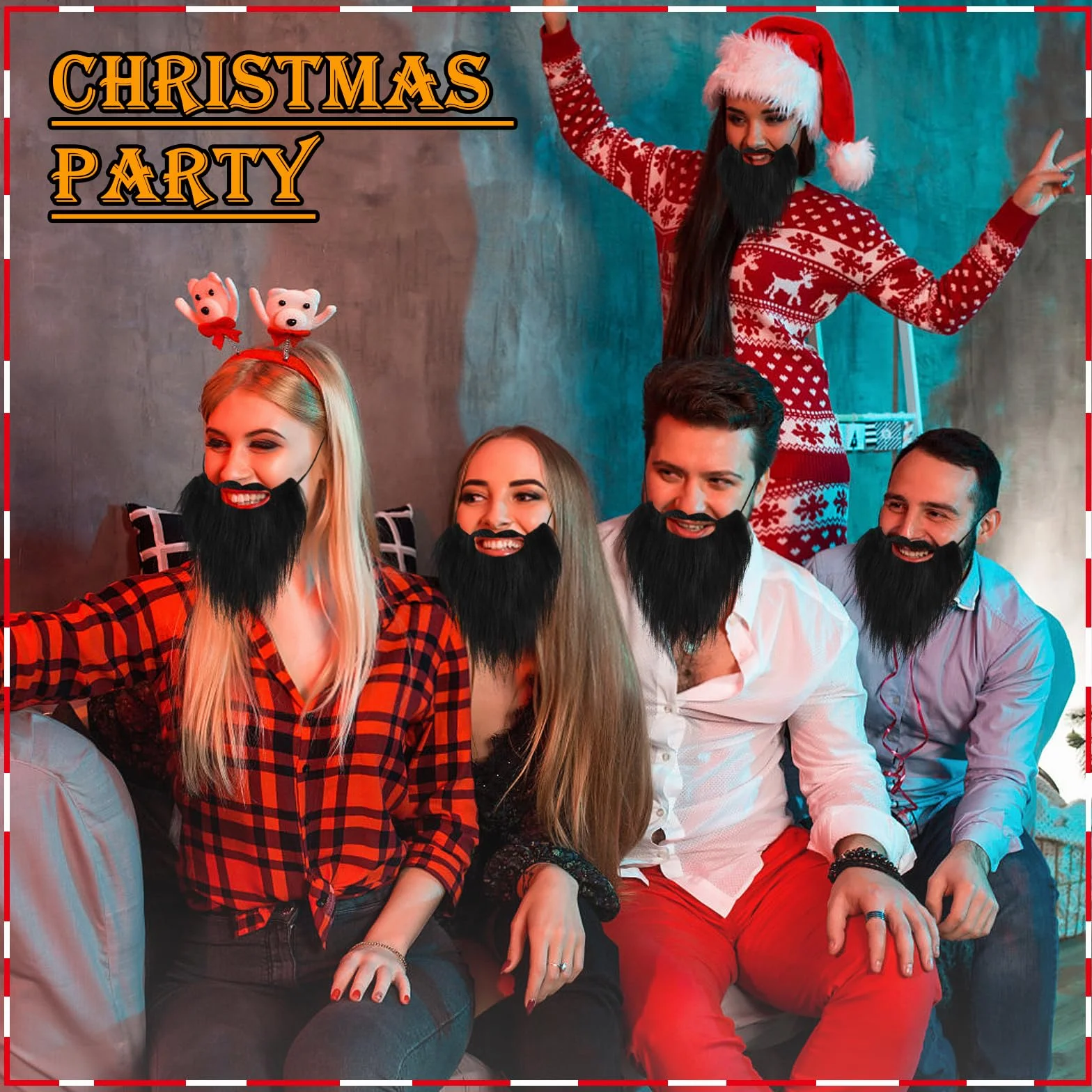 WLLHYF Impreza sztuczna broda, zabawna broda, twarz, nowość, wąsy, rekwizyt, Boże Narodzenie, dekoracje halloweenowe, maskarada, maska dla mężczyzn, dzieci, spotkania, artykuły cosplay (czarna)