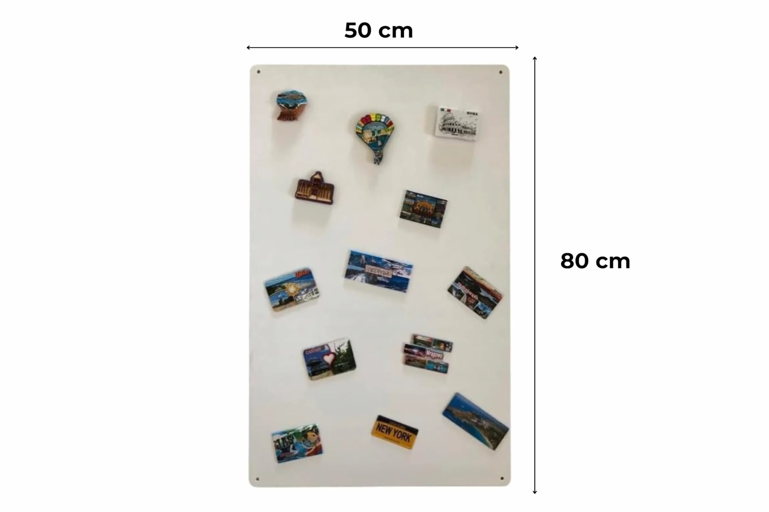 Tablica na Magnesy z Podróży Biała 80x50 cm Stalowa Tablica Magnetyczna Bezramkowa Montaż Ścienny do Domu Biura Kuchni Elementy Montażowe w Zestawie