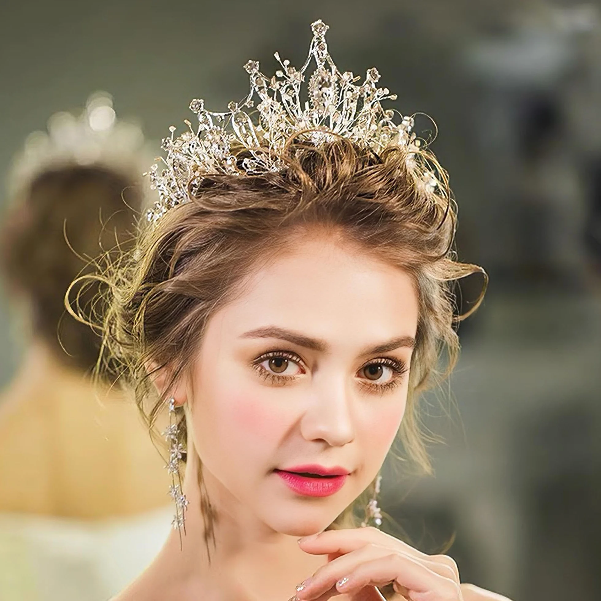 Diadem księżniczki, barokowa korona królowej, diadem dla panny młodej, Kostium świąteczny, cosplay, udekorowaćna wesele, uroczystości, różowe złoto