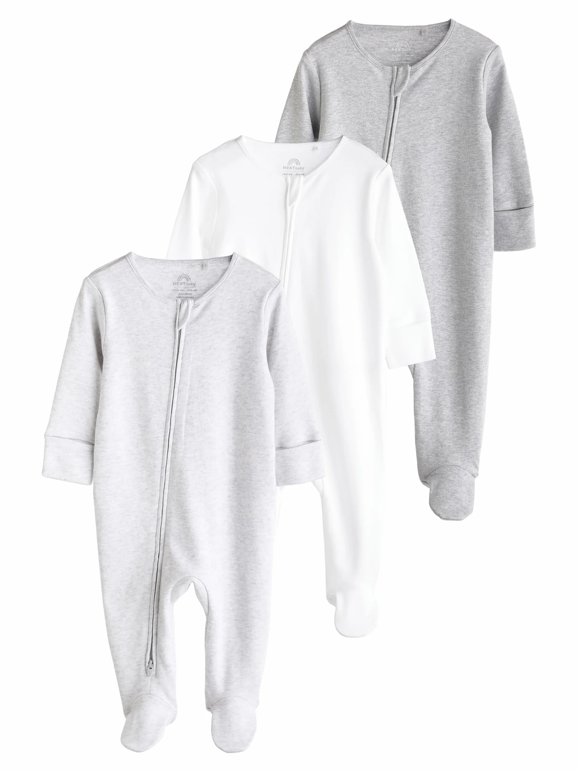 NEXT Noworodki unisex Zestaw 3 par śpioszków niemowlęcych ze 100% bawełny z suwakiem Essential