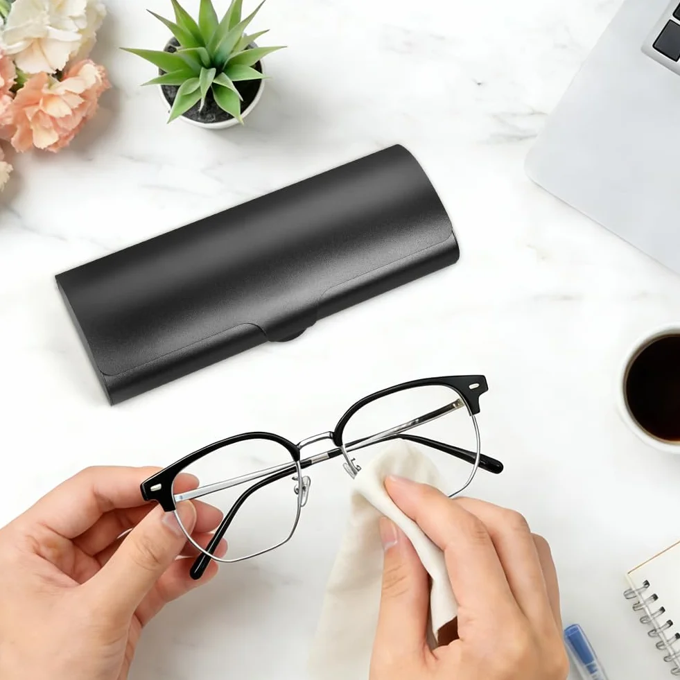 Sztywny futerał na okulary, etui na okulary ze ściereczką z mikrofibry, miękka aksamitna wyściółka chroni przed zarysowaniami, uniwersalny aluminiowy przeciwciśnieniowy do okularów