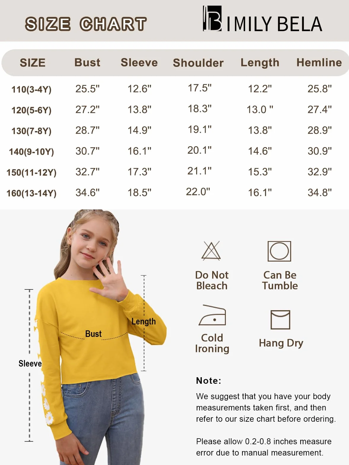 Imily Bela Dziewczęce bluzy Daisy Pinted koszulka z długim rękawem Cute Kids Pullover Crop Tops Casual odzież