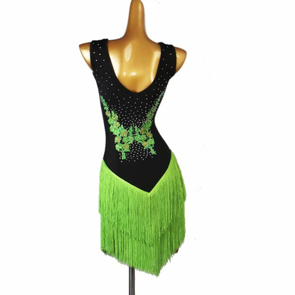 Damskie Tassel Latin Dance Costume haft haft cha cha tango trening spódnica taneczna sala taneczna sukienki bez rękawów praktyka tańca strój