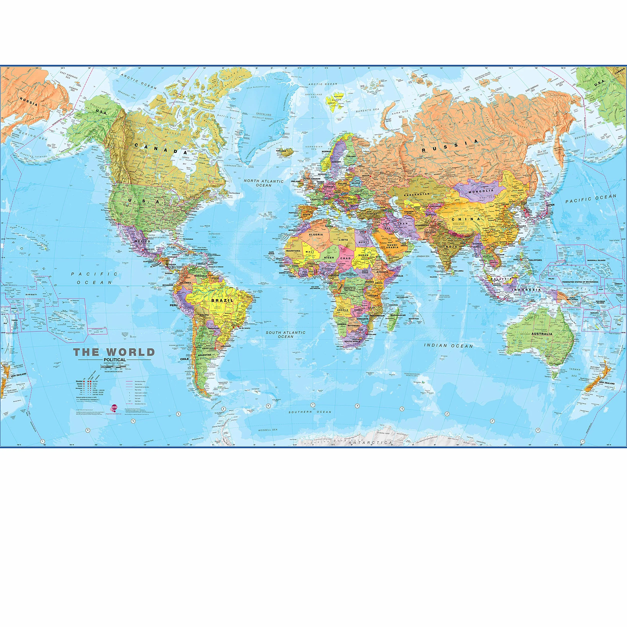 Maps International - ogromna, polityczna mapa świata, laminowana, 197 x 116,5 cm