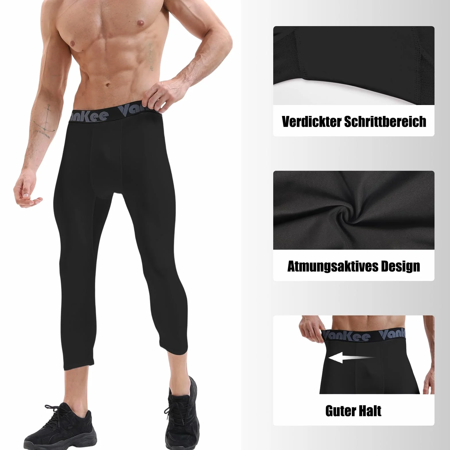 Męskie spodnie kompresyjne 3/4 Sportowe obcisłe legginsy do biegania Szybkoschnące spodnie sportowe do jazdy na rowerze Koszykówka Joga Siłownia