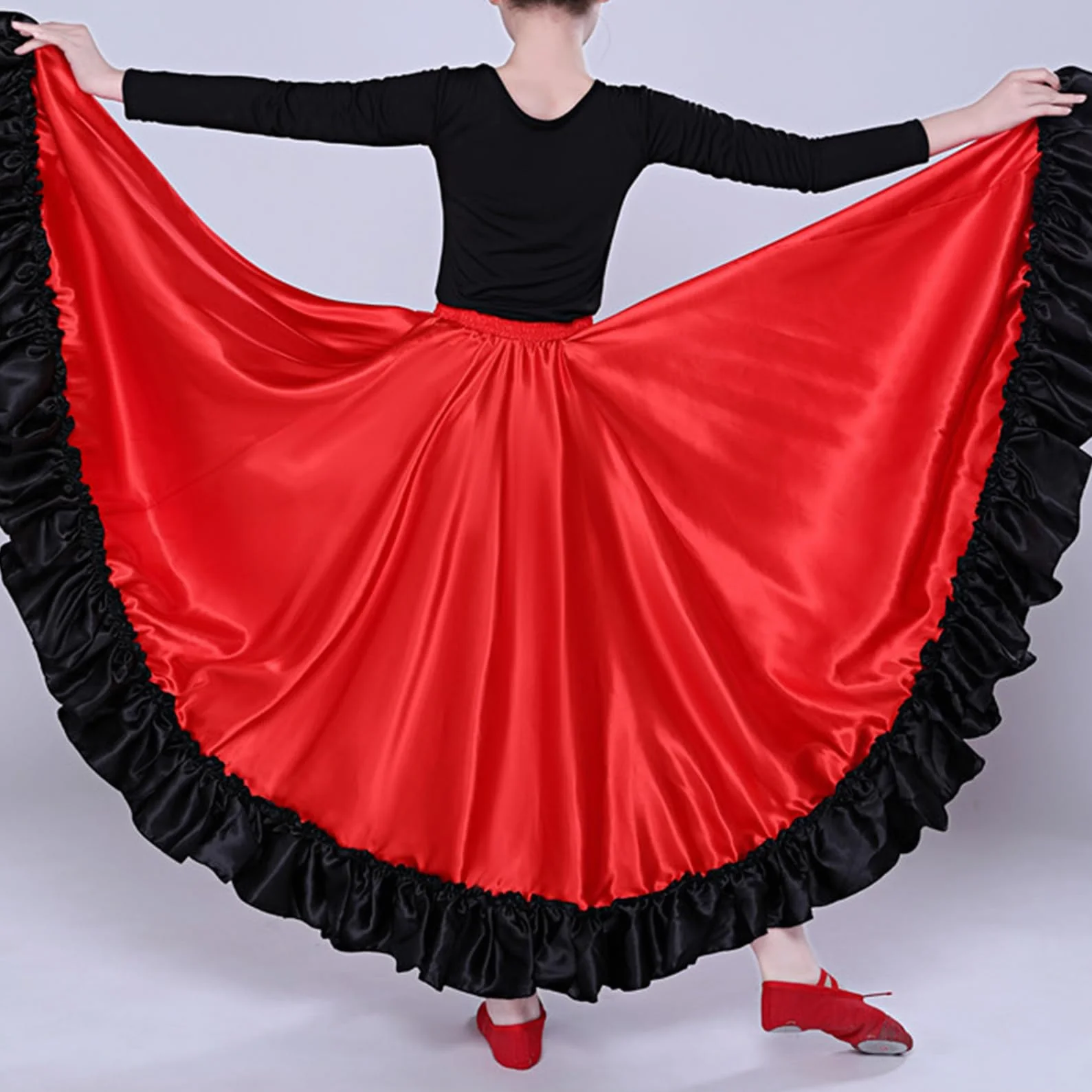 FEESHOW Dziewczęca spódnica flamenco hiszpańska spódnica taneczna, długa, latynoska, standardowa, do sali balowej, spódniczka maxi dla dzieci, na karnawał, imprezę, strój