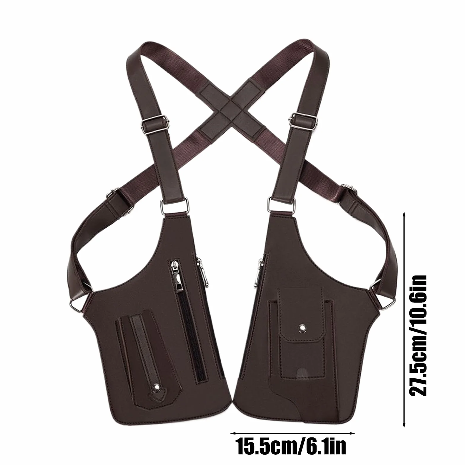 Adjustable Underarm Shoulder Bag - Waterproof Chest Vest Pack for Everyday Carry | Oxford Fabric with Multiple Hidden Pockets, Anti-Theft Double Shoulder Organizer for Travel, 27.5x15.5cm Black Brown
