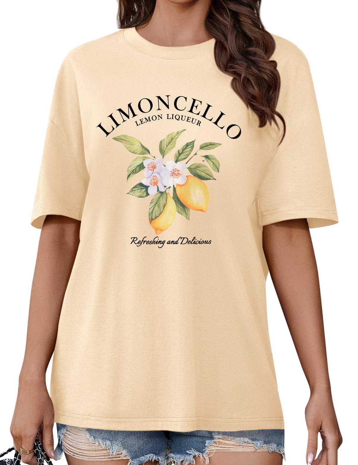 HEEKPEK Damskie koszulki oversize letnie topy bawełna codzienna koszulka z nadrukiem cytryny damskie koszulki z krótkim rękawem plus size okrągły dekolt graficzne workowate koszulki bluzka