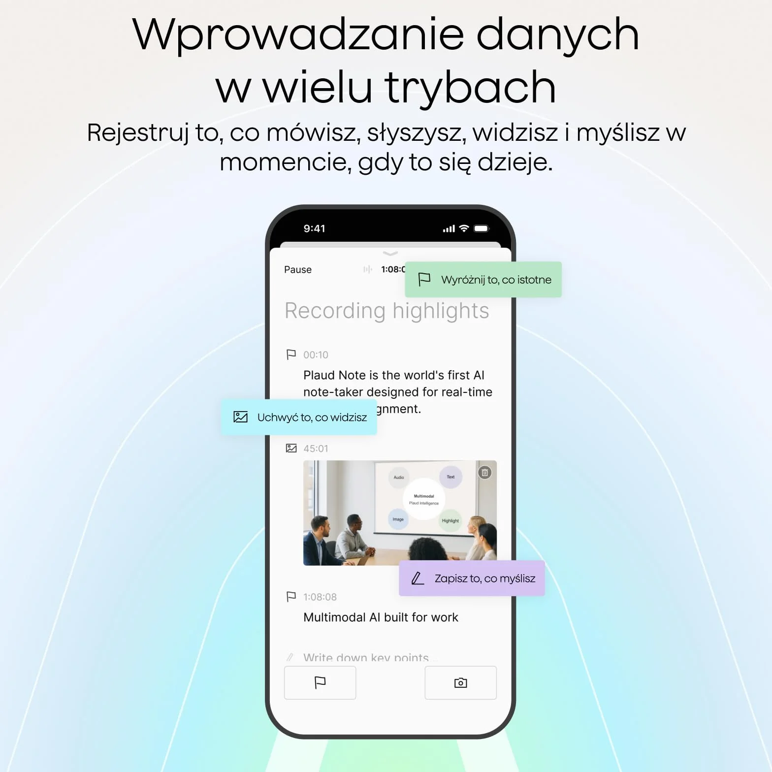 Plaud Note Dyktafon AI 64 GB z etui, obsługa 112 języków, na wykłady i spotkania