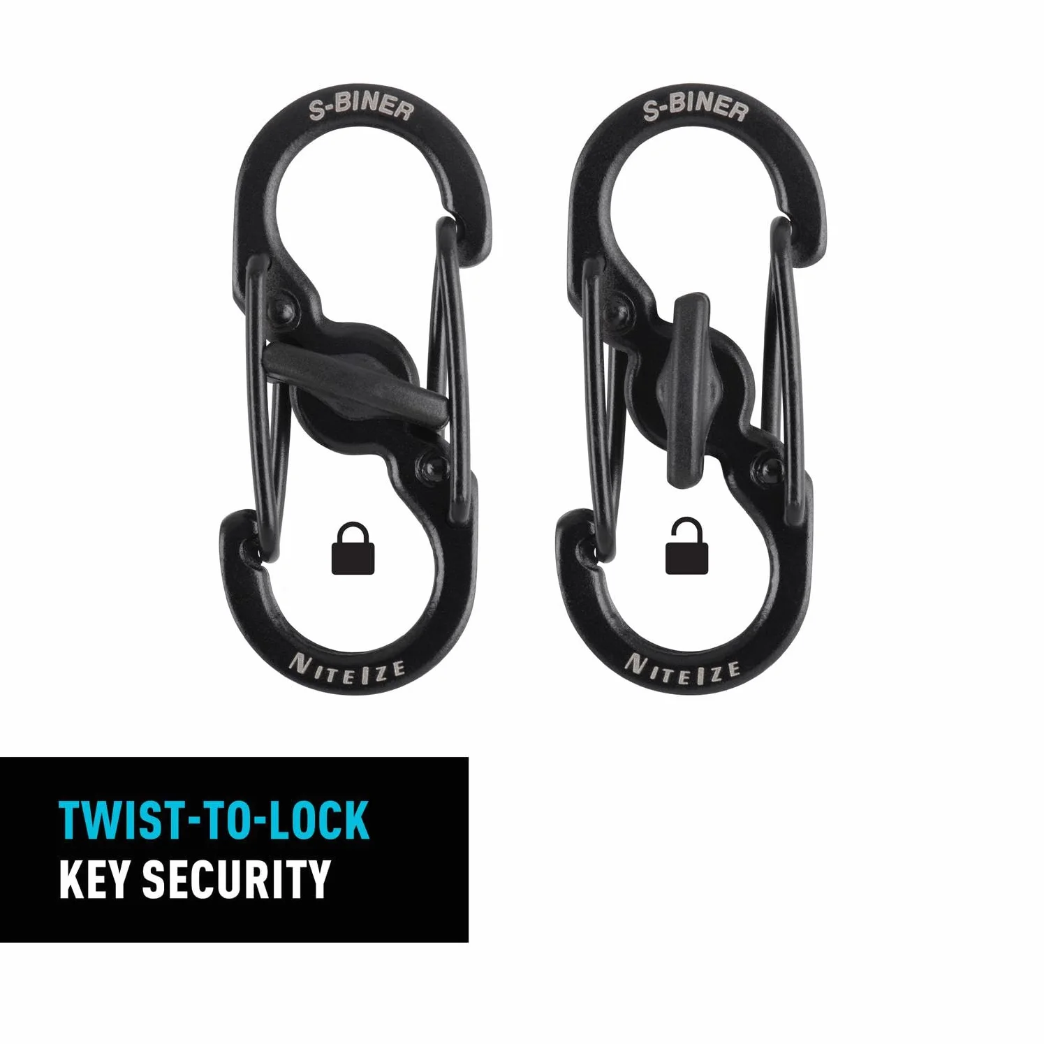 Nite Ize S-Biner Micro Lock Mini karabińczyk ze stali nierdzewnej, czarny, 2 sztuki