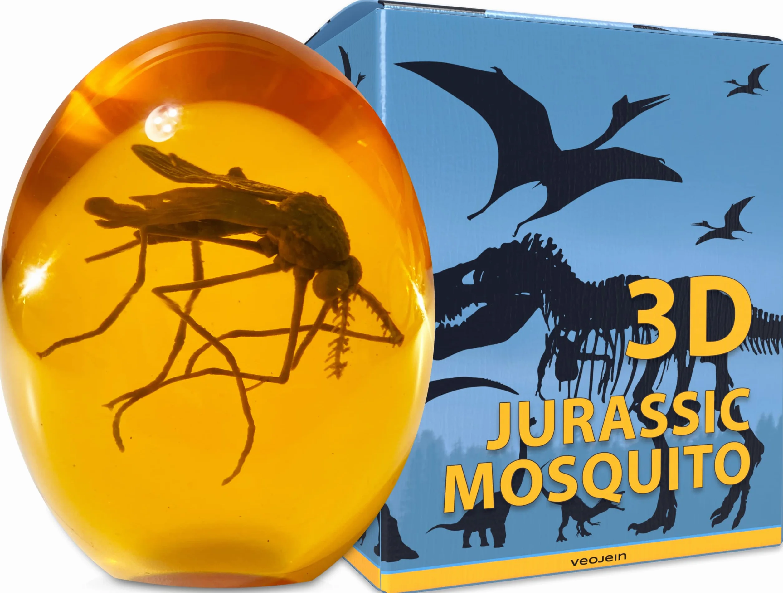 VEOJEIN Komar jurajski 3D - komar w bursztynie - realistyczna kolekcja jurajska - płaski przycisk do papieru z żywicy - DNA dinozaura