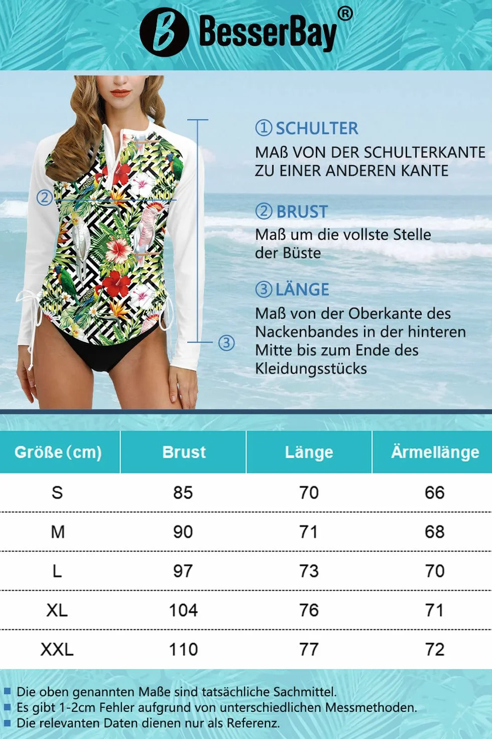 BesserBay Damskie stroje kąpielowe Rash Guard UV koszulki z długim rękawem 1/4 Zip koszulka surfingowa do pływania tankini UPF 50+