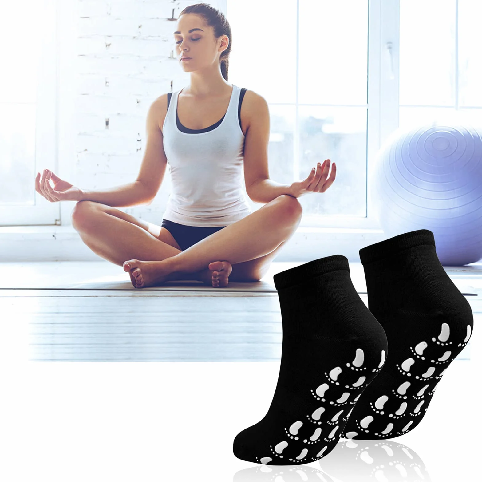 Jinlaili 2 pary antypoślizgowych skarpet dla kobiet i mężczyzn, skarpety do jogi pilates z uchwytami, skarpety sportowe do jogi, pilatesu, trampoliny Barre, fitnessu, antypoślizgowe bawełniane