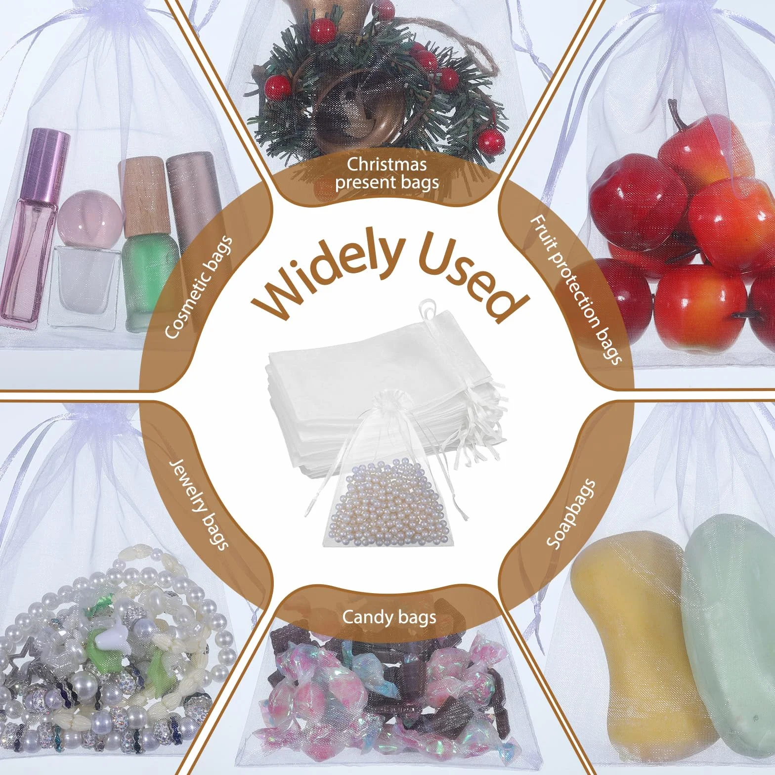 Duże woreczki z organzy 18 * 13 cm, białe, woreczki z organzy z sznurkiem, woreczki na biżuterię, torebki prezentowe, woreczki z organzy na ślub lub imprezę, świąteczną zabawę
