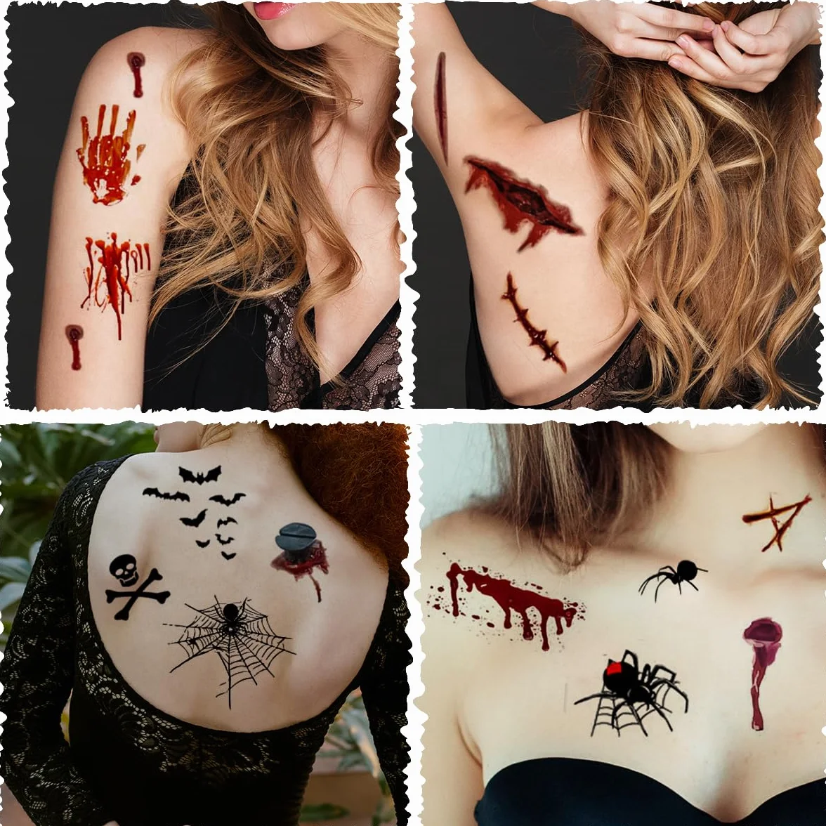 Tatuaże na Halloween, 10 arkuszy, kostium na Halloween dla kobiet i mężczyzn, tatuaż na twarz, zombie, wampir, czarownice, akcesoria do makijażu, blizny, rany, pająki