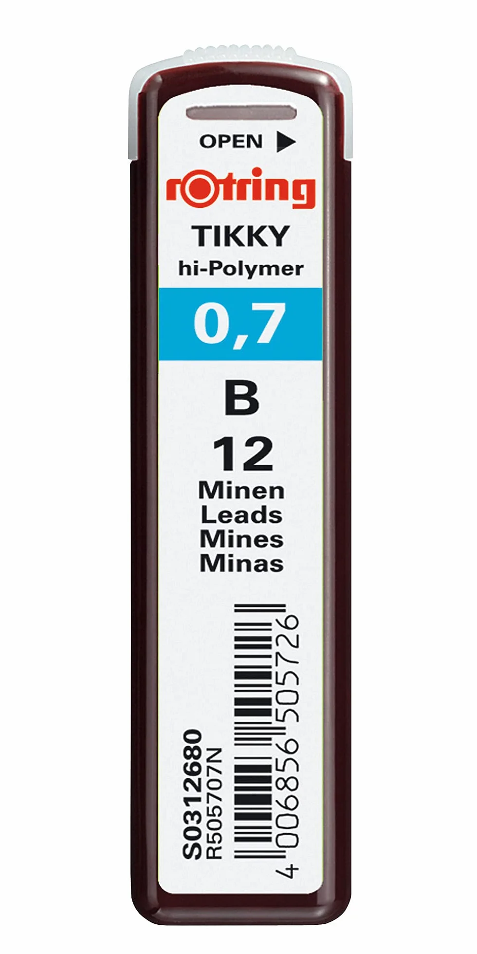 rOtring Lead Refills Hi-Polymer for Fine Mechanical Pencils 0,70 mm B (12 przewodów)