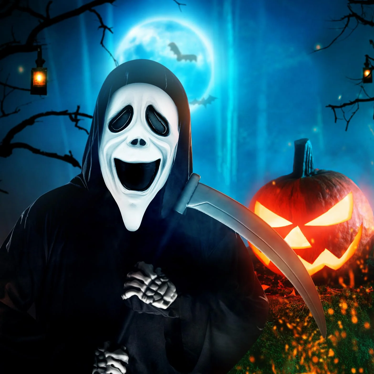 AKONE Ghostface maska na Halloween, horror, maska, krzyk, czaszka, maska na Halloween, imprezę, cosplay, maskarada, akcesoria kostiumowe, nadaje się na imprezy z horroru
