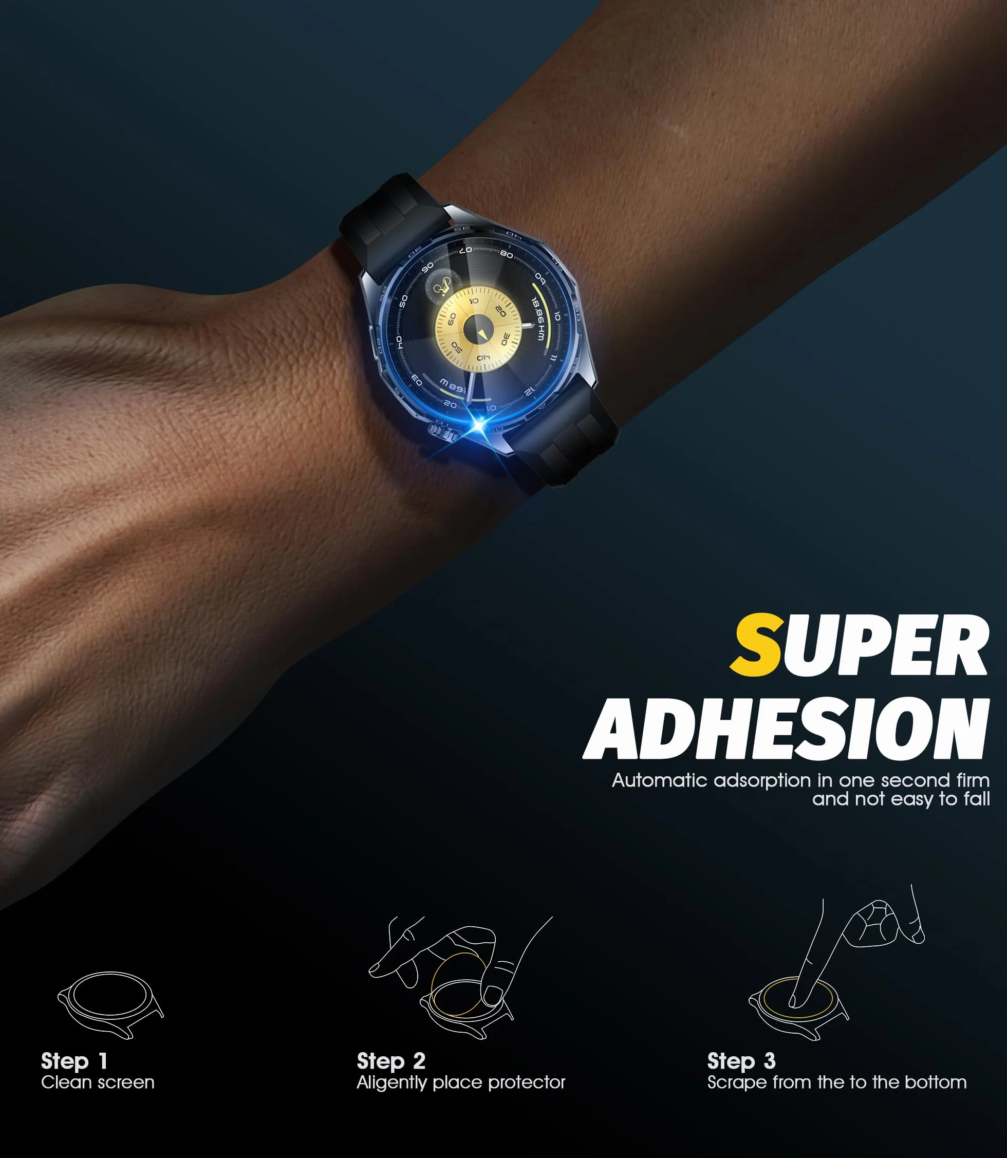 NEWZEROL Szkło hartowane do Huawei Watch GT 6 46 mm z ramą montażową, bez pęcherzyków powietrza, ochrona ekranu, 3 sztuki, ochrona ekranu