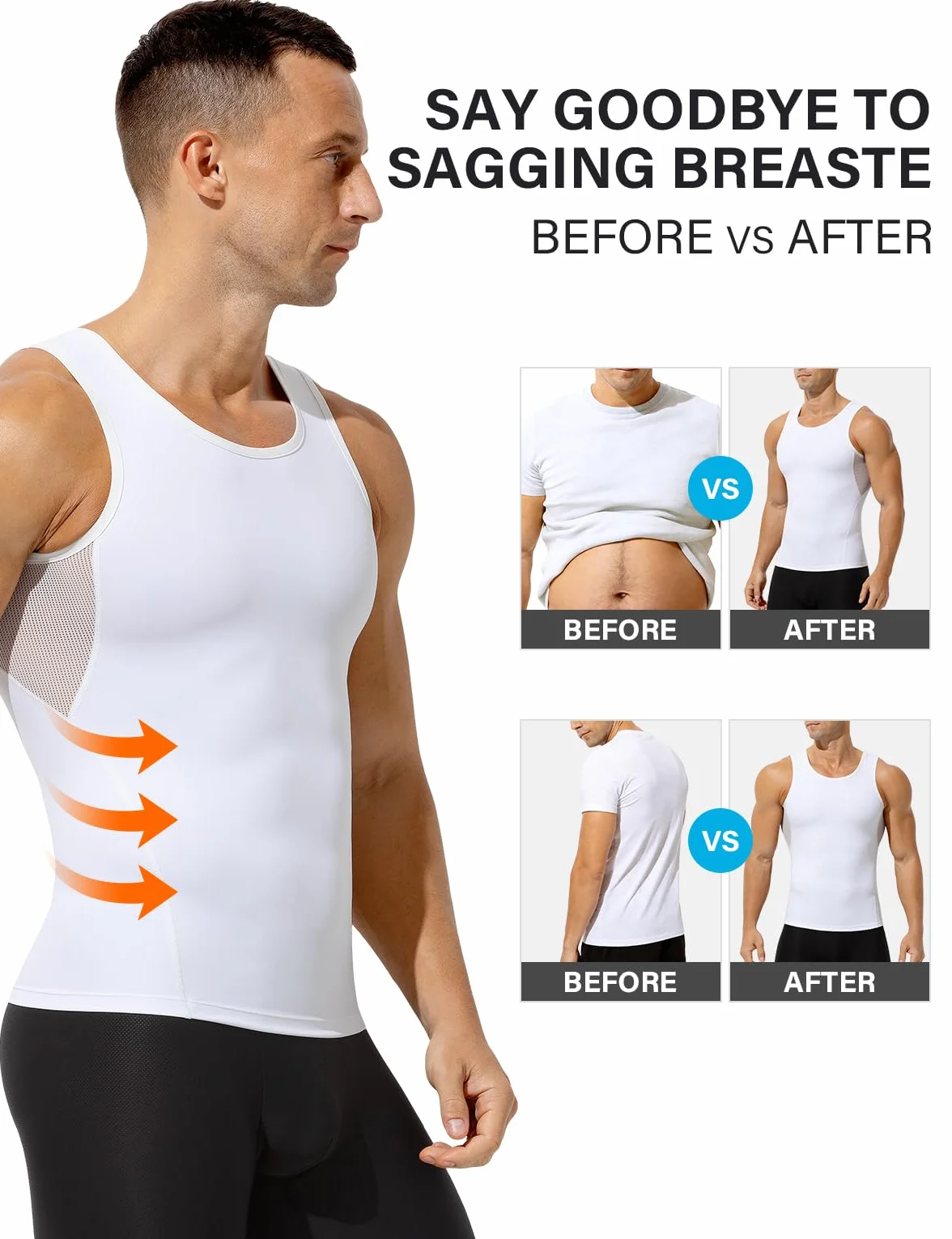 Męska koszulka kompresyjna, bez rękawów, podkoszulek typu tank top, wyszczuplający brzuch