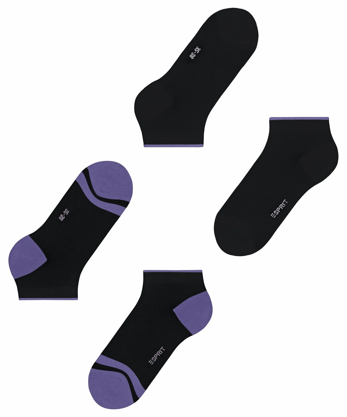 ESPRIT Kobiety Skarpety do trampek Mesh Stripe 2-Pack W SN Trwała Organiczna Bawełna krótkie jednokolorowe 2 Pak, Czarny (Black 3000), 39-42