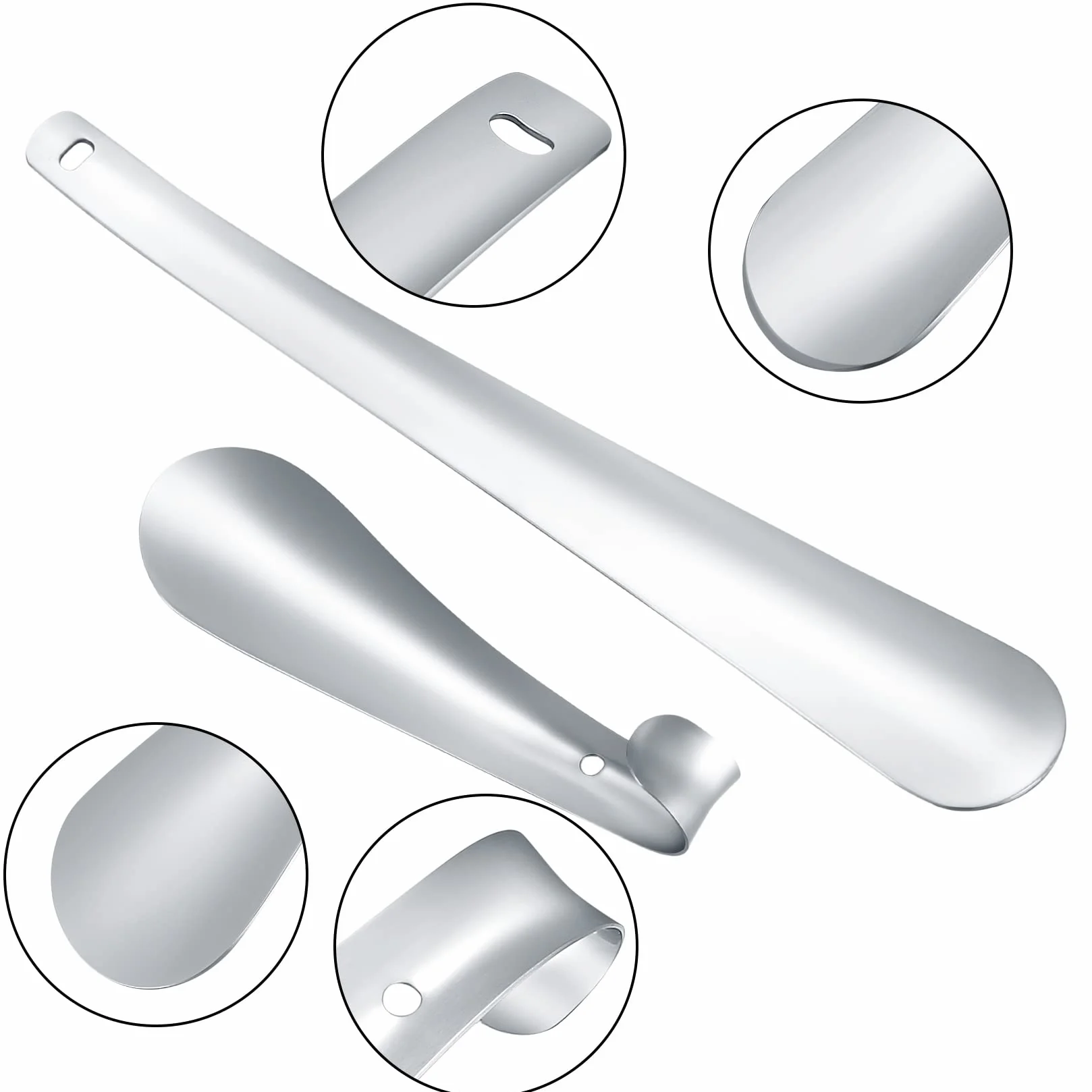 Zestaw 2 metalowych łyżek do butów, długa i krótka, łyżki do butów ze stali nierdzewnej (30 cm + 14 cm), dla osób, którym trudno się schylać, seniorów, dzieci, łyżki do butów
